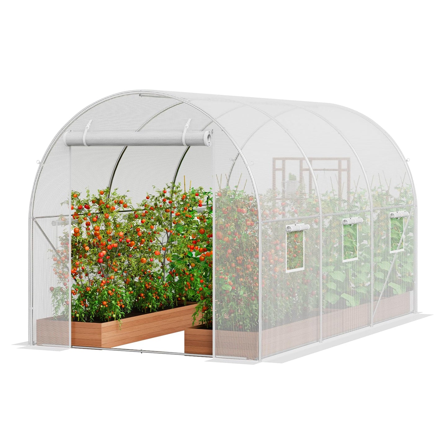 VEVOR Walk-in Tunnel Greenhouse, 9.6x6.4x6.2 ft Hoop House Greenhouse Tunnel, Plant Hot House with Galvanized Steel Frame, White PE Cover, Roll-up Zipper Door and 6 Windows for Outdoor