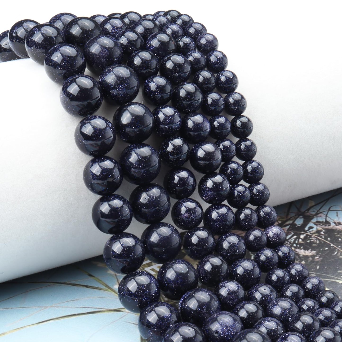 Siomia 45pcs 8mm Natural Blue Sandstone Gemstone Beads Energy Healing Crystal Round Loose Stone Beads for Jewelry Making, DIY Bracelets Necklaces