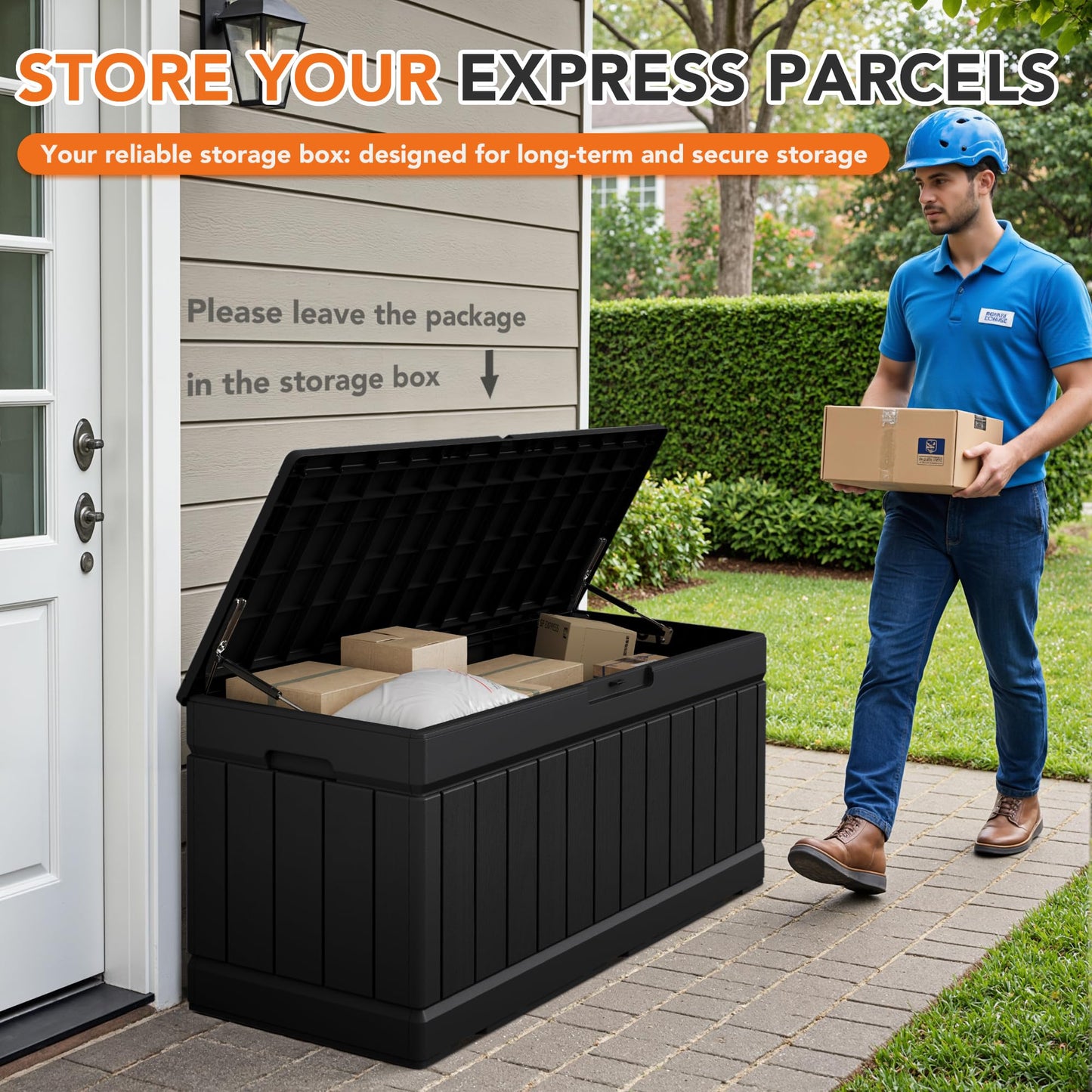 Acurax 78 Gallon Deck Box Outdoor Indoor Waterproof Storage Box for Patio Furniture, Pool Accessories, Garden Tools, and Cushion Storage, Black