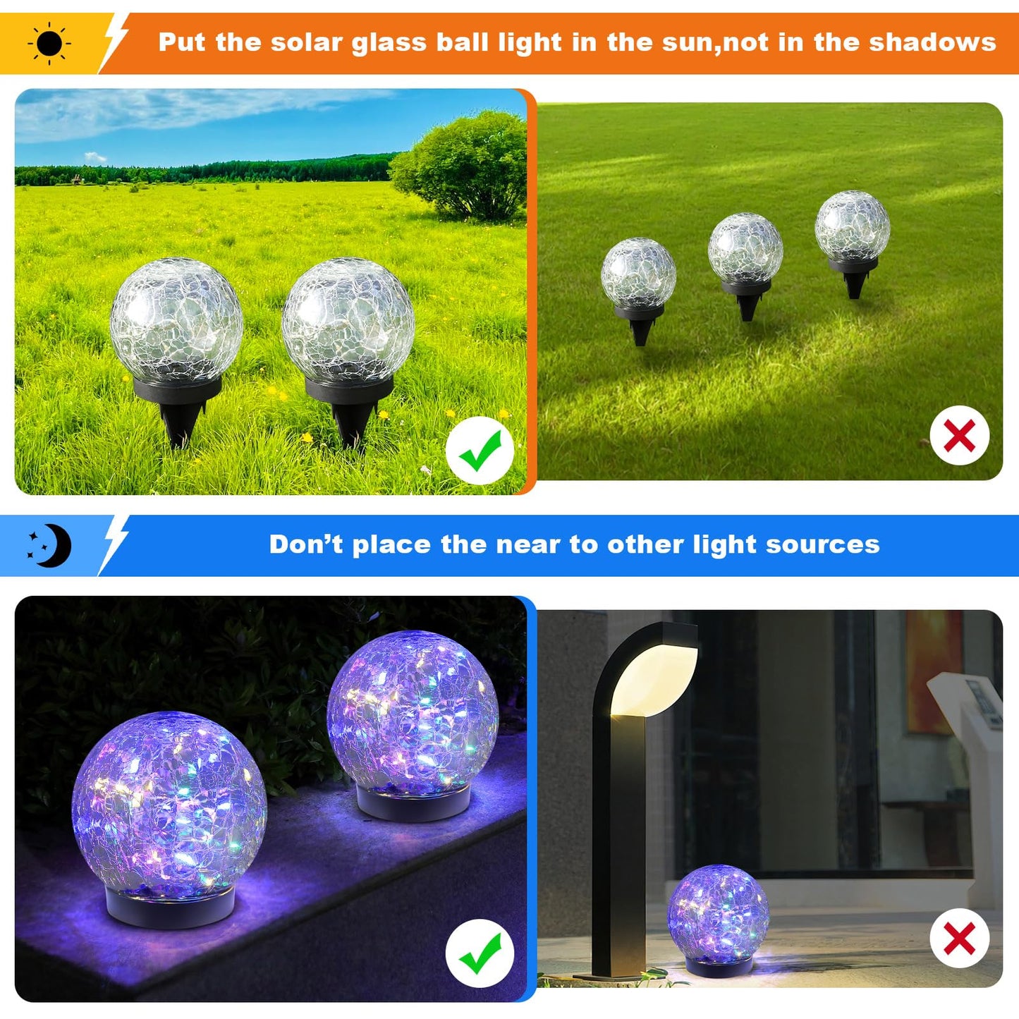 MLKNK Solar Globe Lights Outdoor Waterproof-Solar Balls-Solar Garden Lights-Orbs for Outside 2 Pack Cracked Glass Ball for Lawn Patio Yard Backyard Decorations