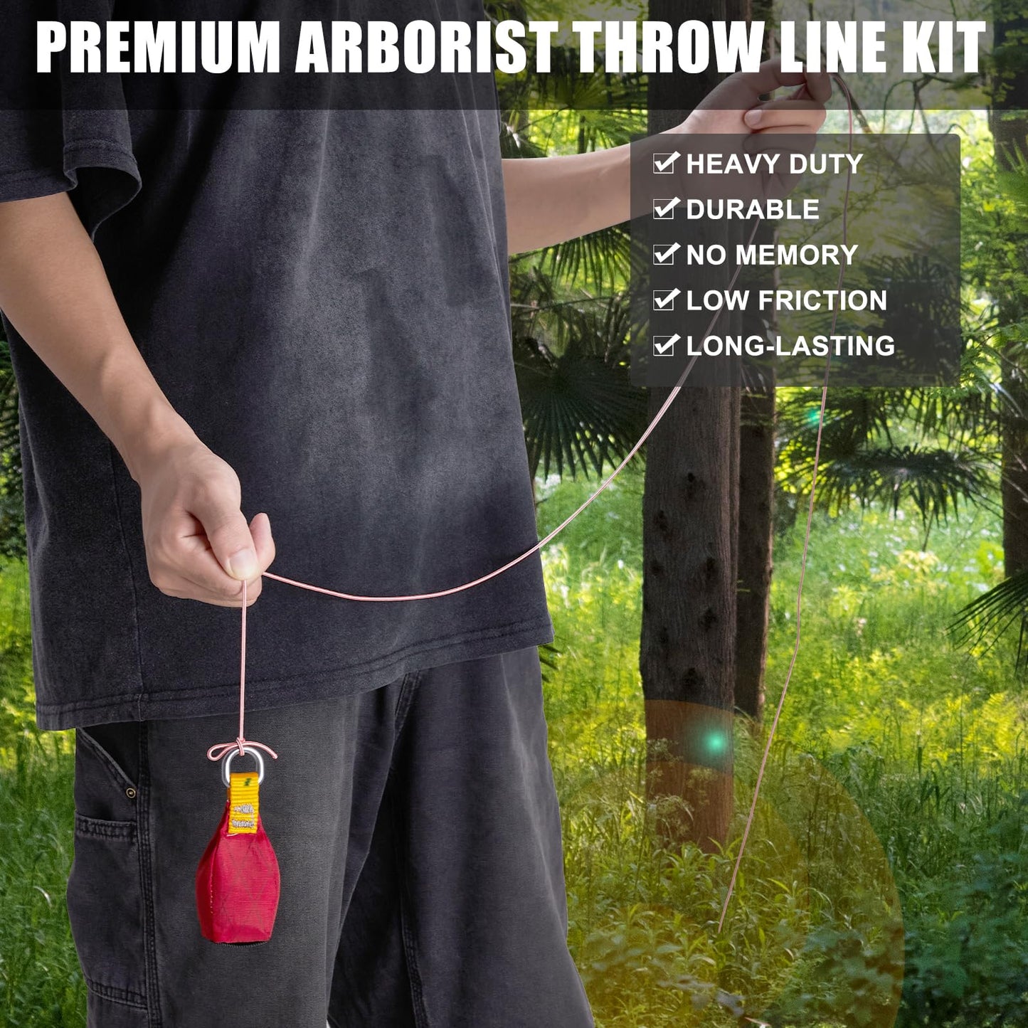 SOB Arborist Throw Line Kit with Slick Rope 197FT, Throw Weight, Reflective Storage Bag, Suit for Tree Cutting,Camping, Trimming, Hanging Swing ﻿