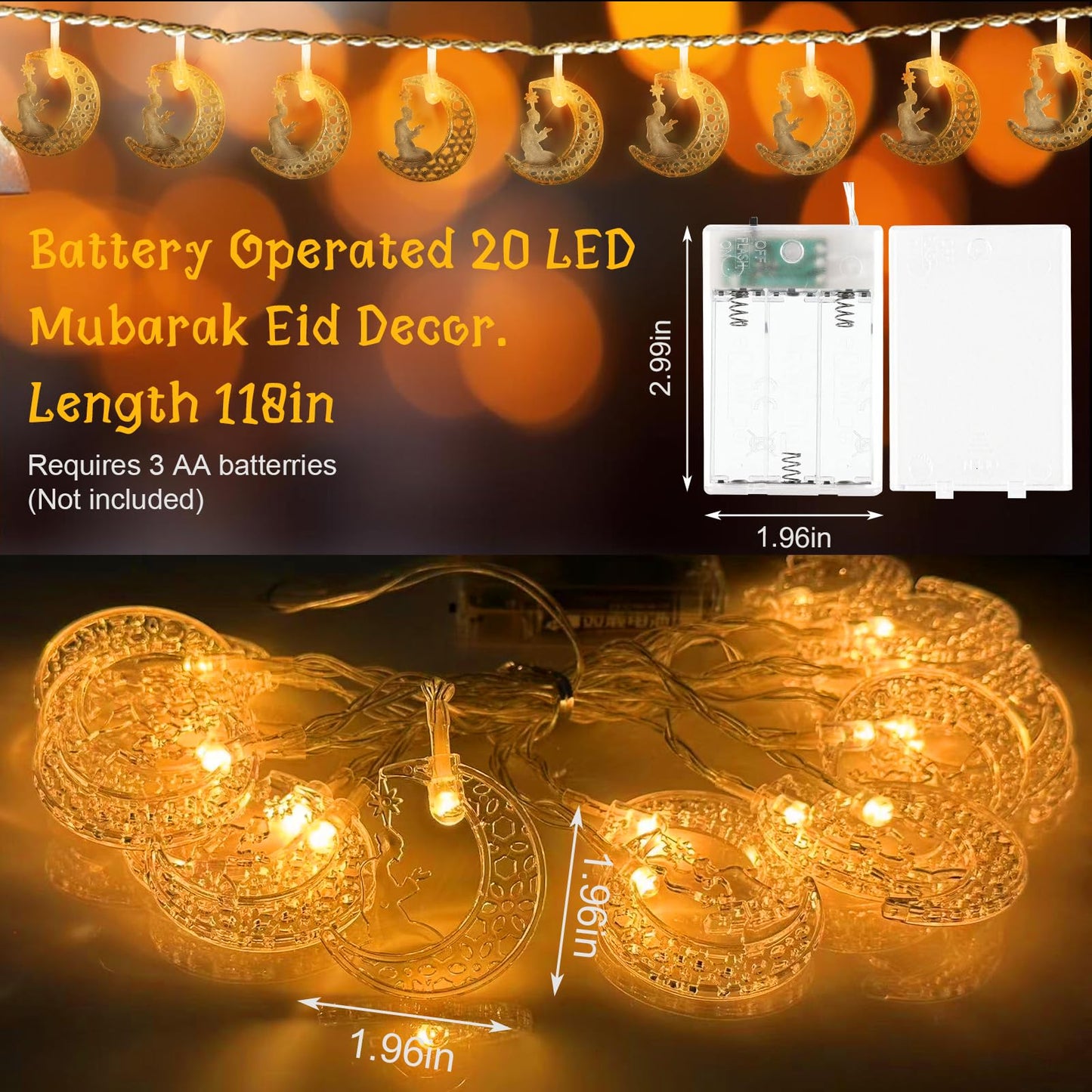 Hying Eid String Lights - Star Castle Ramadan Fairy Lights, 9.8Ft LED Battery Operated Hanging Lanterns for Home Eid Mubarak Decorations