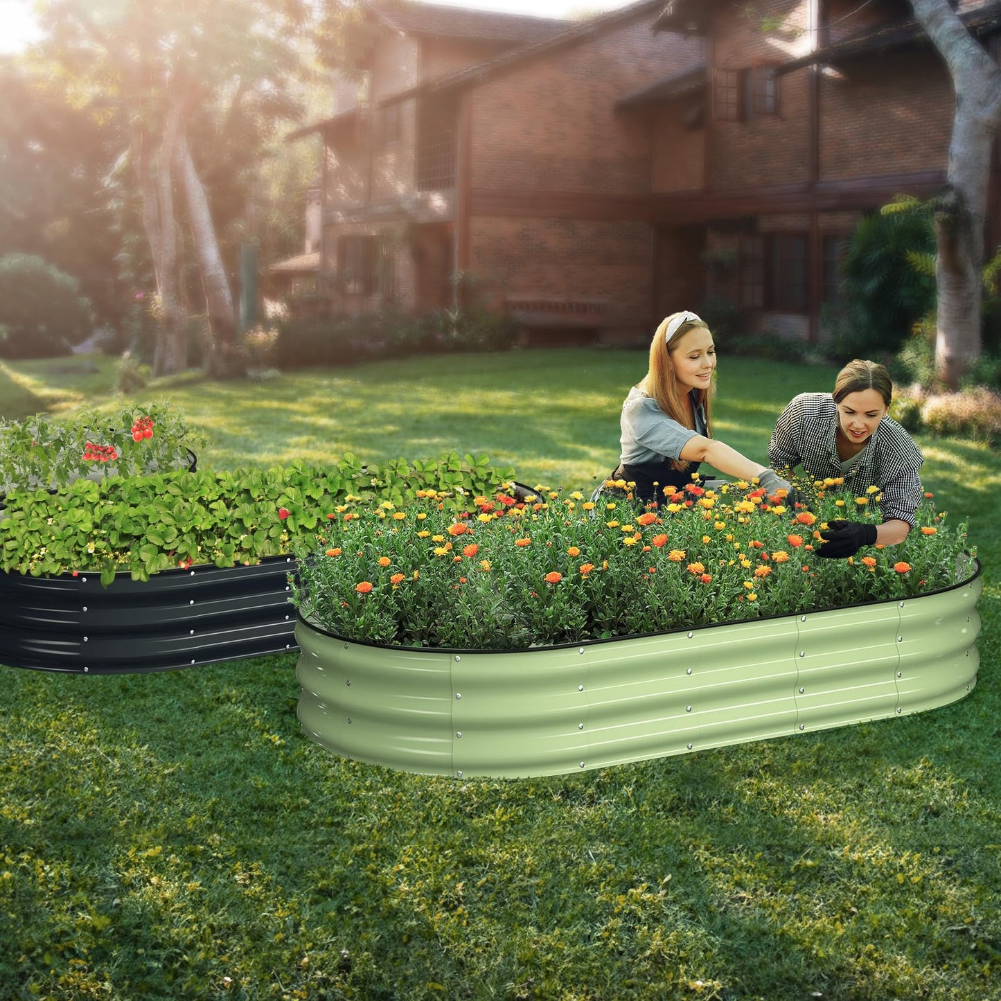 Winpull Raised Garden Bed Kit, 6x3x1 ft Galvanized Planter Box Outdoor with Safety Edging, Large Metal Raised Beds for Gardening Vegetables Flower Herb (Avocado Green)