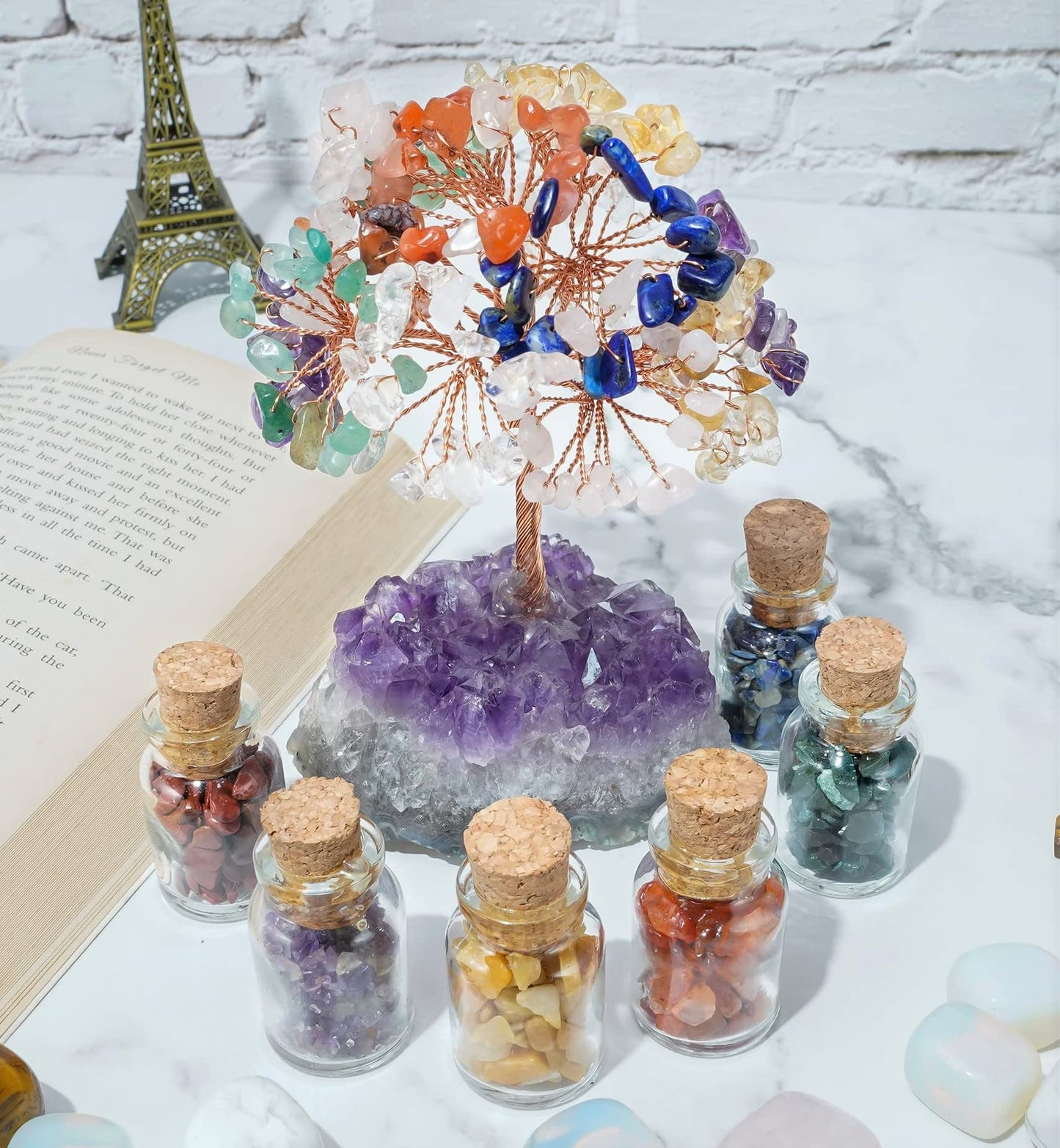 Crocon® 7 Chakra Crystals Birthday Gifts for Women with Amethyst Cluster Base, Meditation, Office Desk Decor, Healing Crystals Tree, Gifts for Mom & Sisters | Grandma Present Spiritual Decor