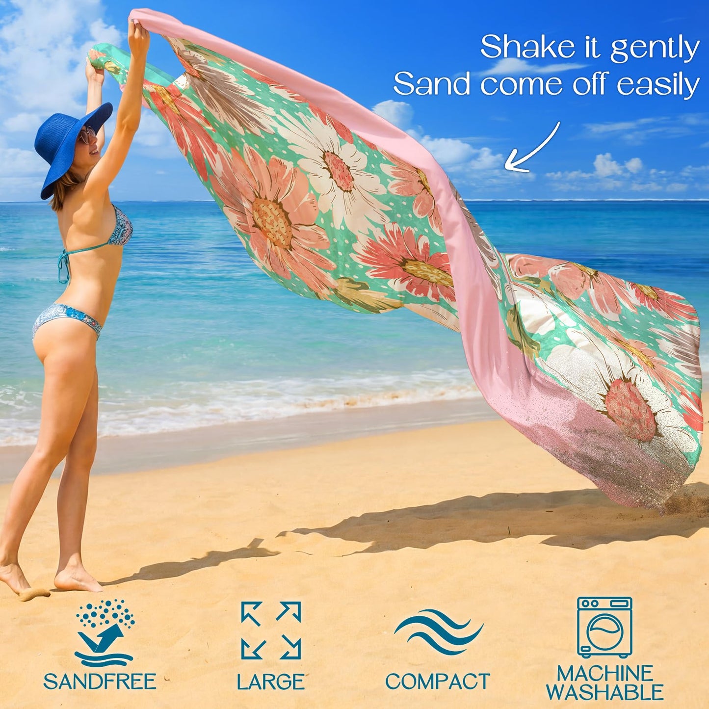 BYDOLL Beach Blanket Waterproof Sandproof 78''×81'' Suits1-4 Adults Compact Lightweight Oversized Sand-Free Blanket Large Picnic Mat for Beach Travel Camping Hiking