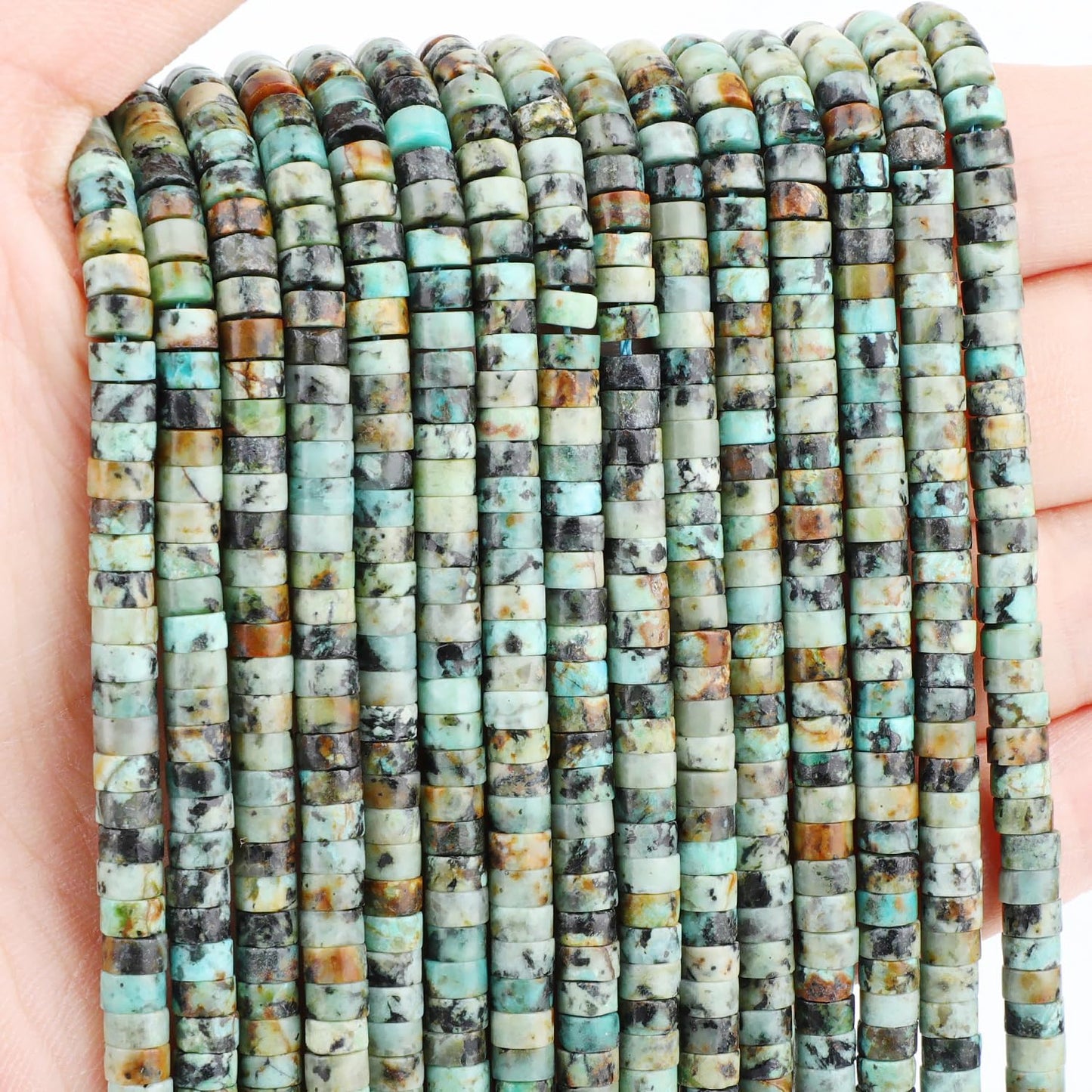 Natural African Turquoise Heishi Spacer Beads Loose Semi Precious Flat Round Gemstone Disc Shape Stone for Beading Jewelry Making 4x2mm 15.5"