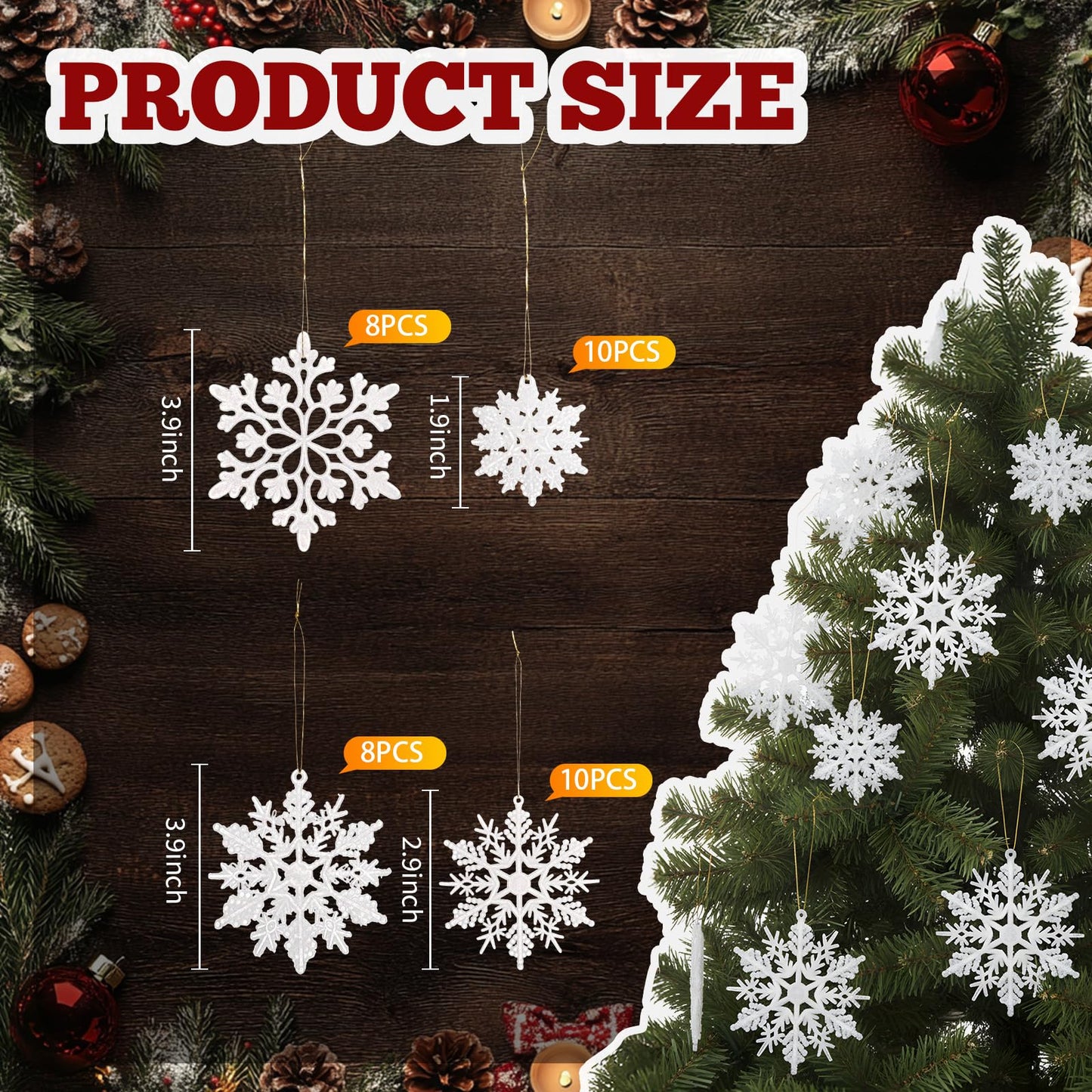 HunnmingRe 37 Pcs Christmas Tree Ornaments Set, 93 x 35 Inches Snow Blanket Roll and 36 Pcs White Glitter Plastic Snowflake Ornaments for Winter Tree Garland Village Decor