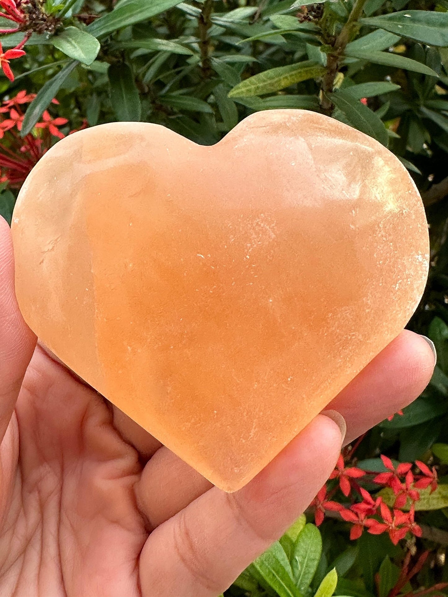 Orange Selenite Gemstone Hearts, Polished Orange Selenite Puffy Hearts, Orange Selenite Crystal Palm Stone, Orange Selenite Healing Crystal Hearts (1 Heart)