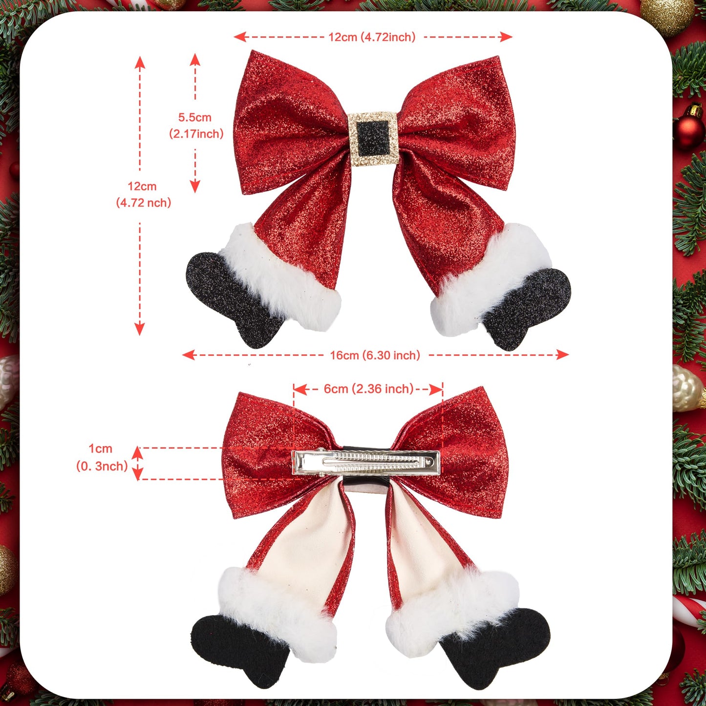 Christmas Hair Clips， red christmas sparkly bow hair clip，Christmas Hair Accessories for Girls Women Costume Accessory Xmas Party Gifts
