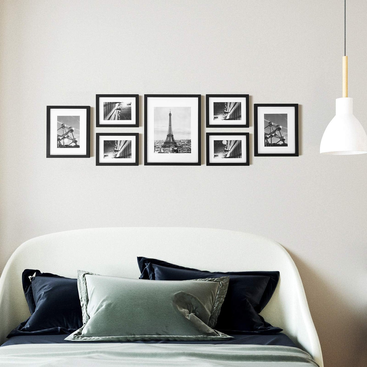 SONGMICS Picture Frames with 7 Mats, Set of 7 Collage Photo Frames, One 11x14, Two 8x10, Four 6x8 Frames, Hanging or Table Display, Glass, Black URPF37BK