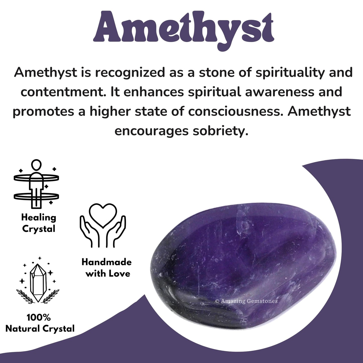 Amazing Gemstone Amethyst Crystal Tumbled Stones Polished Rocks - Natural Gem Stones for Healing - DIY Crystals for Protection (1 Piece)
