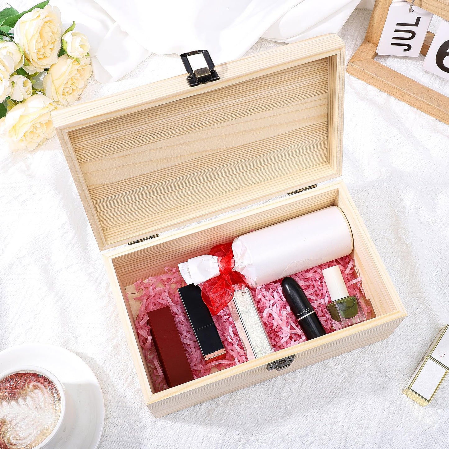 WSICSE Unpainted Wood Box with Hinged Lid - Large 9.2"x5.5"x3.9" for Crafts DIY Storage Jewelry & Gift Box and Hobby Organization Easter Basket Stuffers