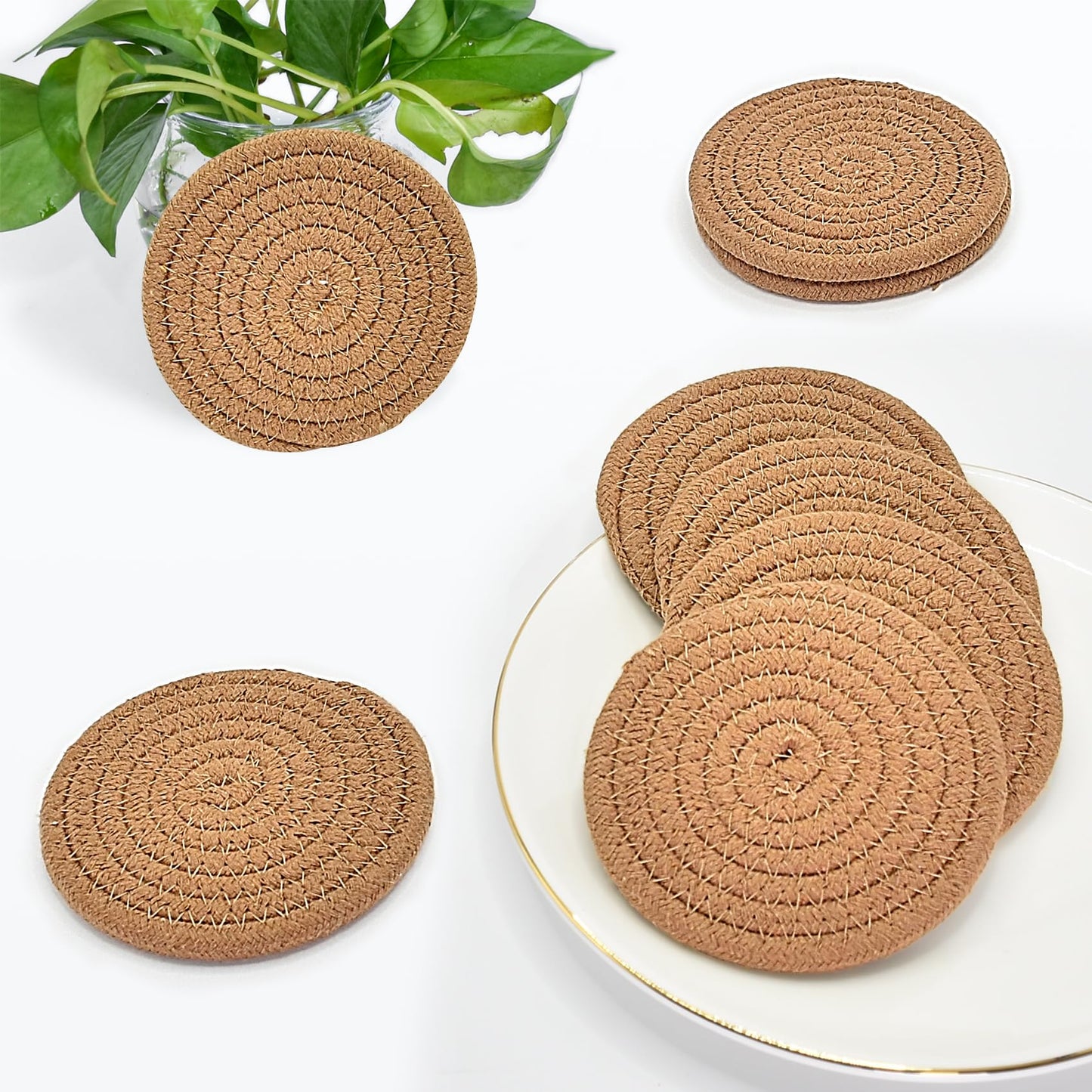 ABenkle Woven Coasters for Drinks Set of 6, Boho Absorbent Drinking Coaster, 4.3 Inch - Perfect Housewarming Gift, Home Decor, Bar Essentials for Coffee Table