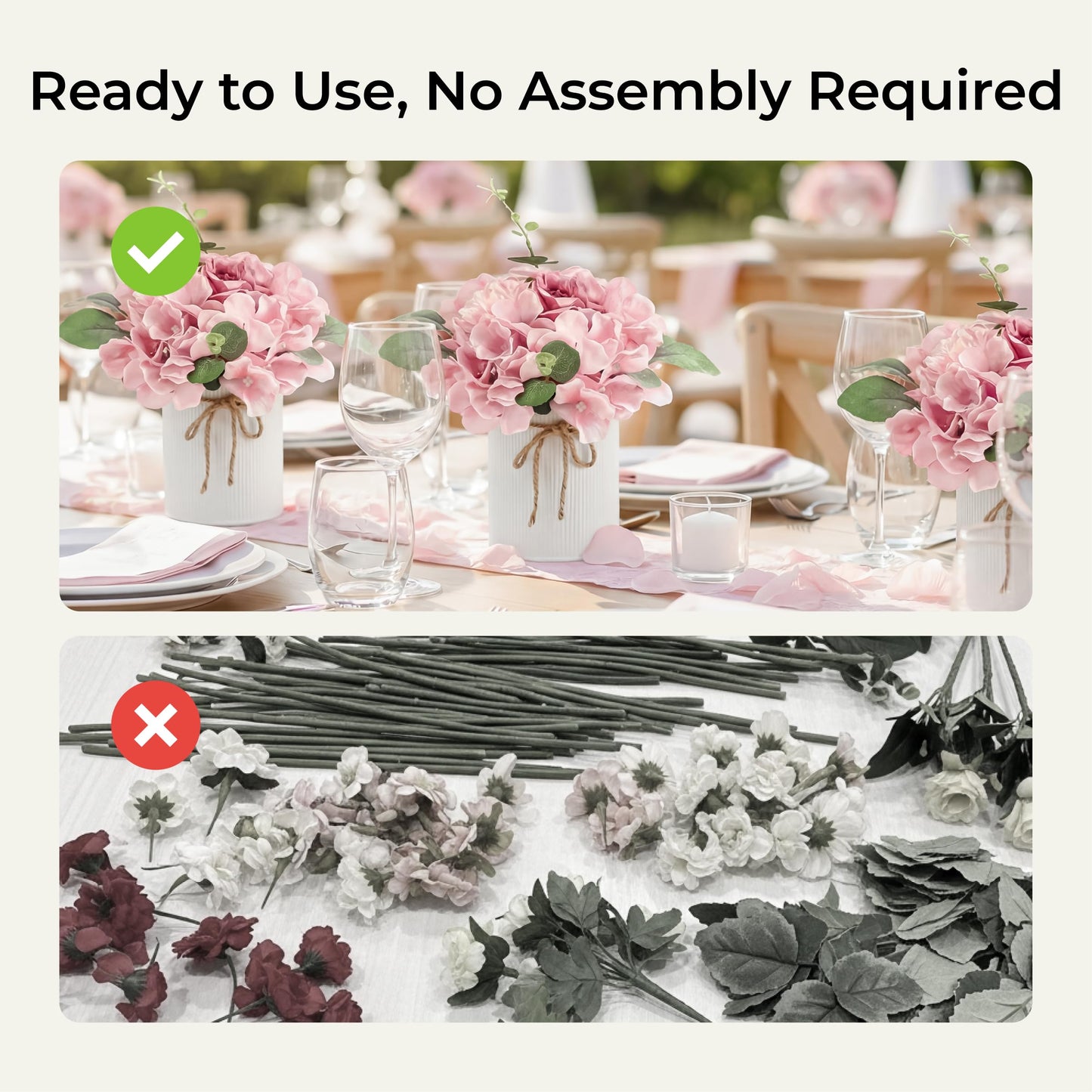 Auihiay 10PCS Flower Table Centerpieces, Hydrangea Artificial Flowers with Vase, Faux Silk Hydrangea Flowers Arrangement for Spring Wedding Table Centerpiece Floral Vase Home Office Decor (Pink)