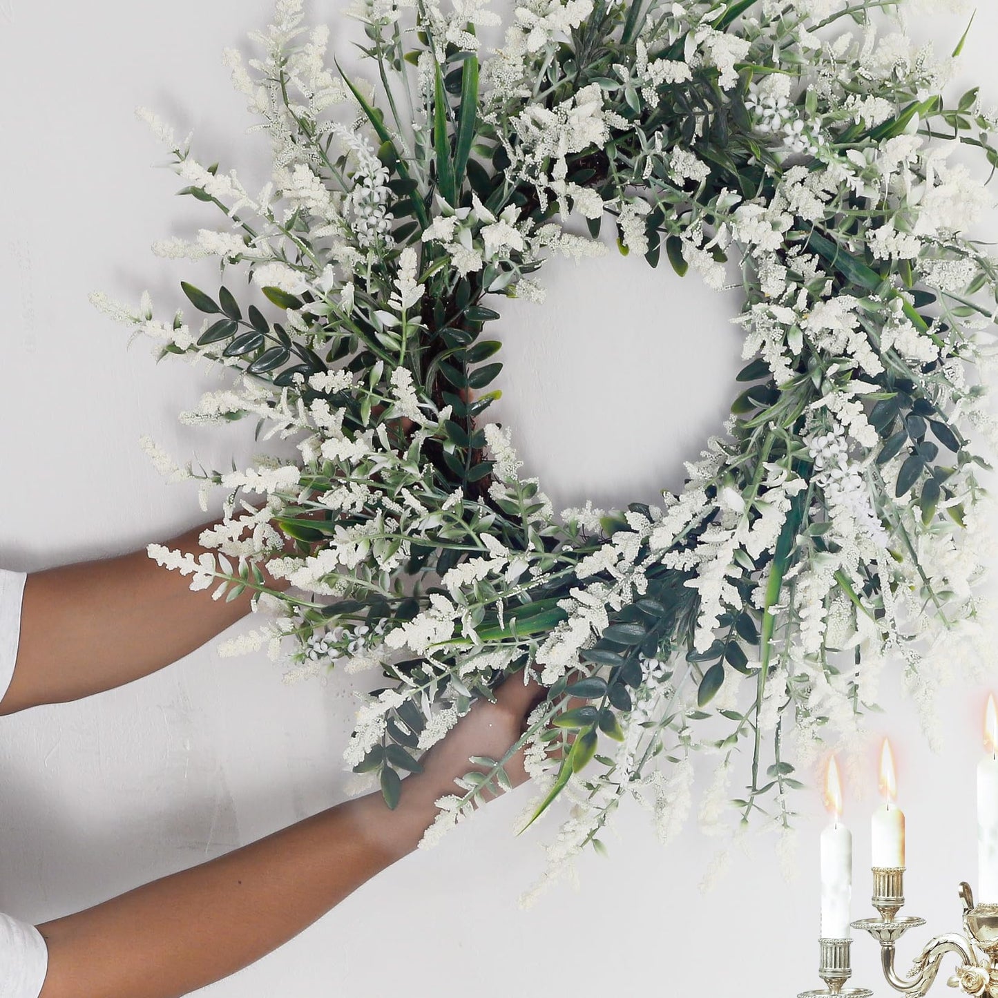26'' Large Lavender & Eucalyptus Wreath for Front Door - Artificial Eucalyptus Leaves Greenery Outdoor Wreath for Wedding Farmhouse Porch Wall Room Home Decor (White)