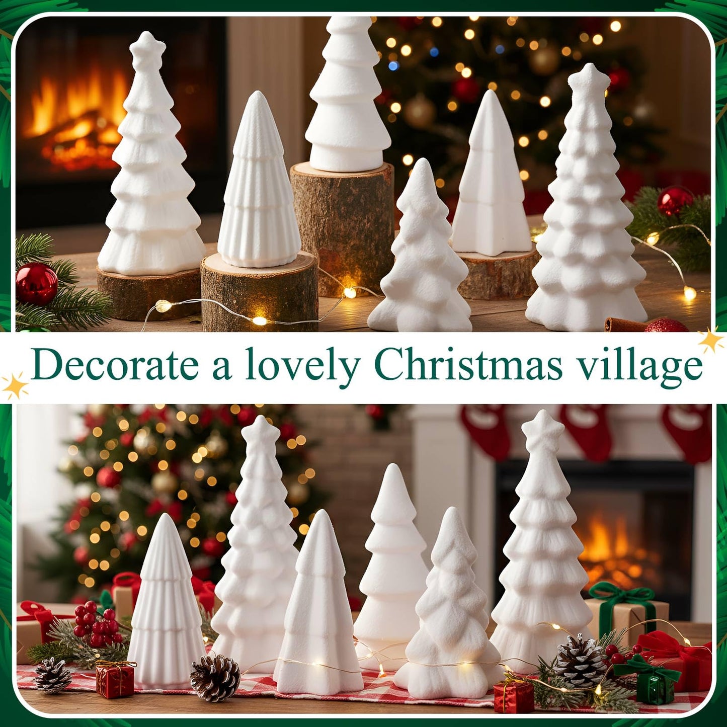 Bucherry 6 Pcs Christmas Ceramics Velvet Trees Set Christmas Table Decorations 3 Sizes Velvet Xmas Tree for Winter Holiday Table Centerpiece Decorations Mantel Decor Xmas Gifts(White)