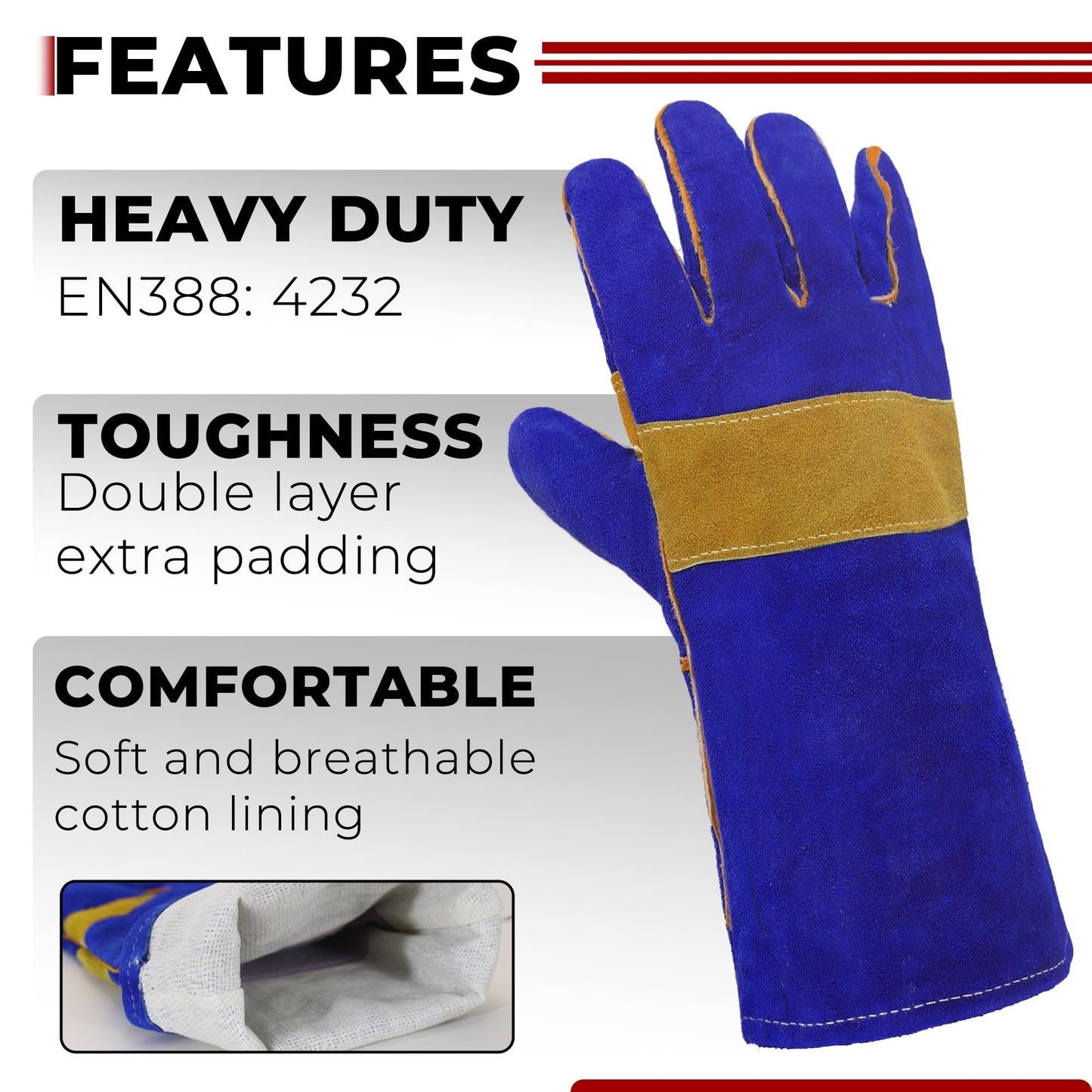 HANDLANDY Animal Handling Gloves, 14 Inches Bite-Proof, Scratch-Resistant, Pet Gloves for Dogs, Cats, Falconry, Gardening (Blue)