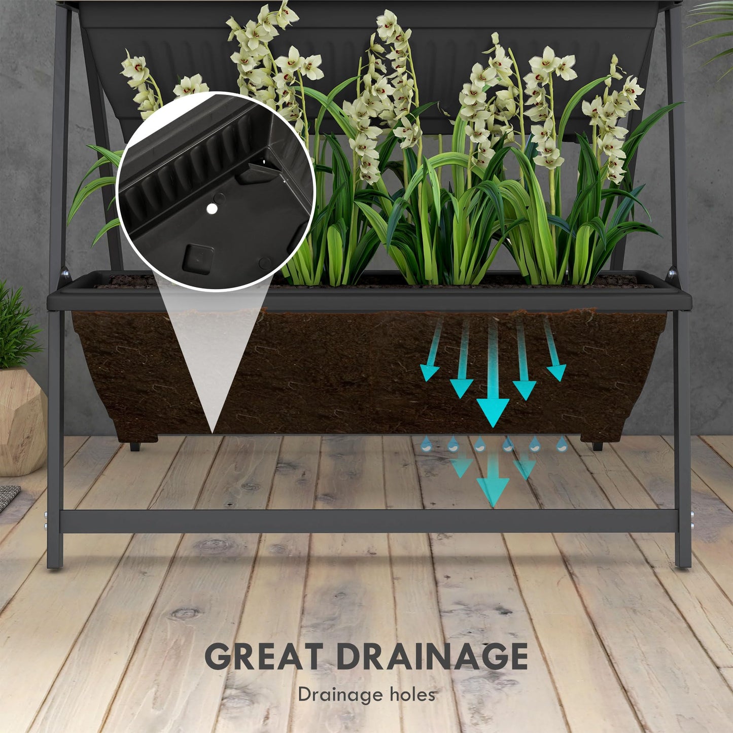 ZEnvya 4-Tier Vertical Raised Garden Bed with Stand - Self-Draining Outdoor Planter Set for Vegetables/Herbs, Black Plastic