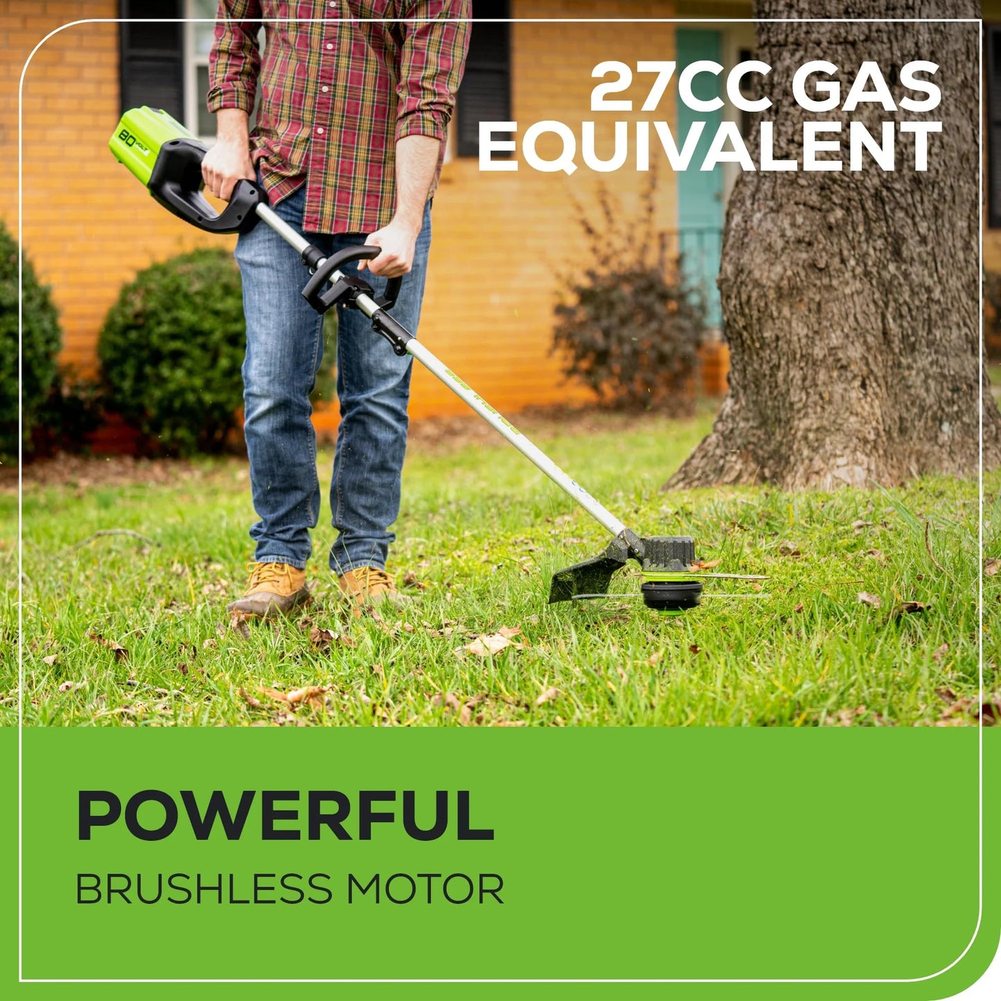 Greenworks 80V 16" Brushless Cordless String Trimmer with 2.0Ah Battery & Rapid Charger – .080" Dual Line, Variable Speed, Lightweight Design, 4-Year Warranty