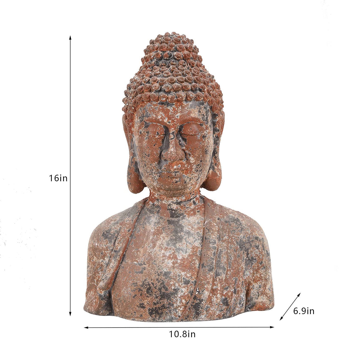 Buddha Statue for Home, Meditating Buddha Bust Statues, Rustic Spiritual Buddha Head Statue, Naturel Antique Bronze Rust Finish, 16.2" H Magnesia (Magnesia)
