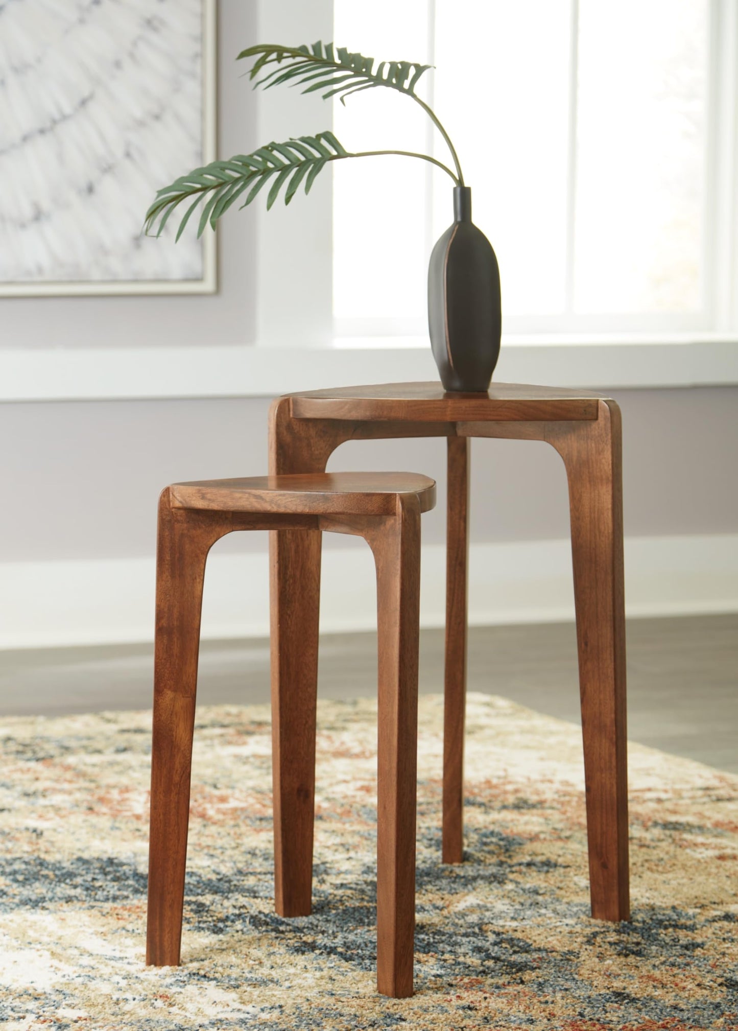 Signature Design by Ashley Brynnleigh Contemporary Nesting Accent Table, Set of 2, Light Brown