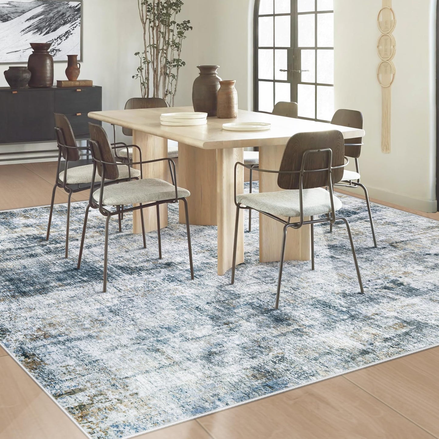6x9 Area Rug for Living Room: Washable Abstract Soft Rugs Non Slip Modern Stain Resistant Low Pile Carpet for Dining Room Bedroom Nursery Office (Multi Blue, 6'x9')