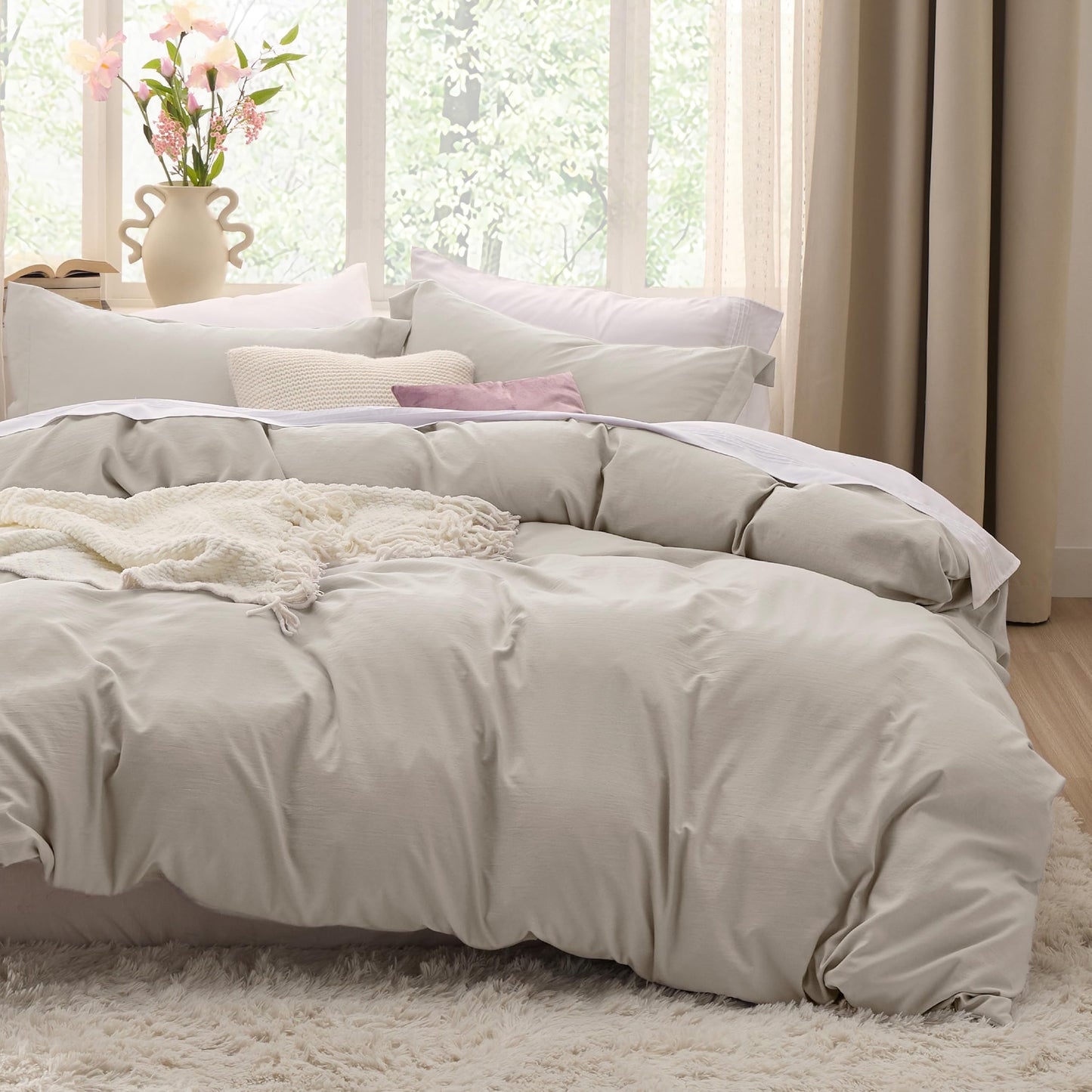 Bedsure Duvet Cover Queen Size - 3 Pieces Prewashed Extra Soft Bedding Set, Includes 1 Duvet Cover 90x90 Inches with Zipper Closure & 2 Pillow Shams, Linen, Comforter Not Included