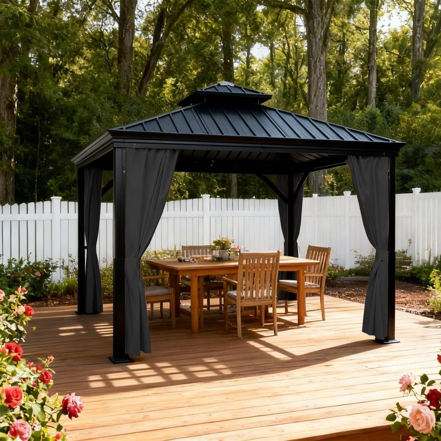 GarPad Gazebo Curtain Replacement Universal Privacy Curtain, 4-Panels Sidewall 10'X12' Curtain Gazebo Outdoor with Zipper,Universal Replacement for Patio Privacy Screen Black(Only Curtain)