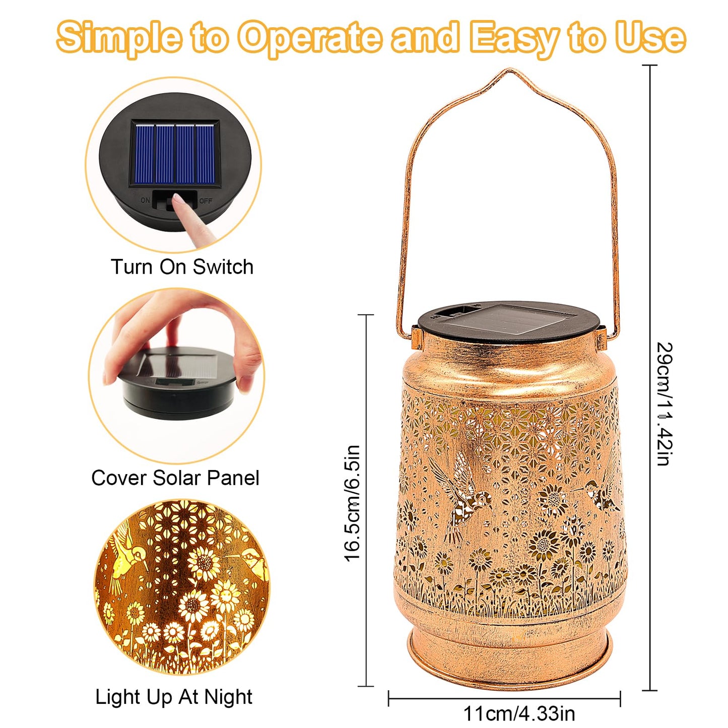 Hummingbird Sunflower Solar Lanterns Outdoor with Shepherd Hook, Birthday Gift Mothers Day Gift for Women Mom Grandma Wife Daughter, Waterproof Hanging Lights, Decor for Yard Garden Patio Porch Lawn