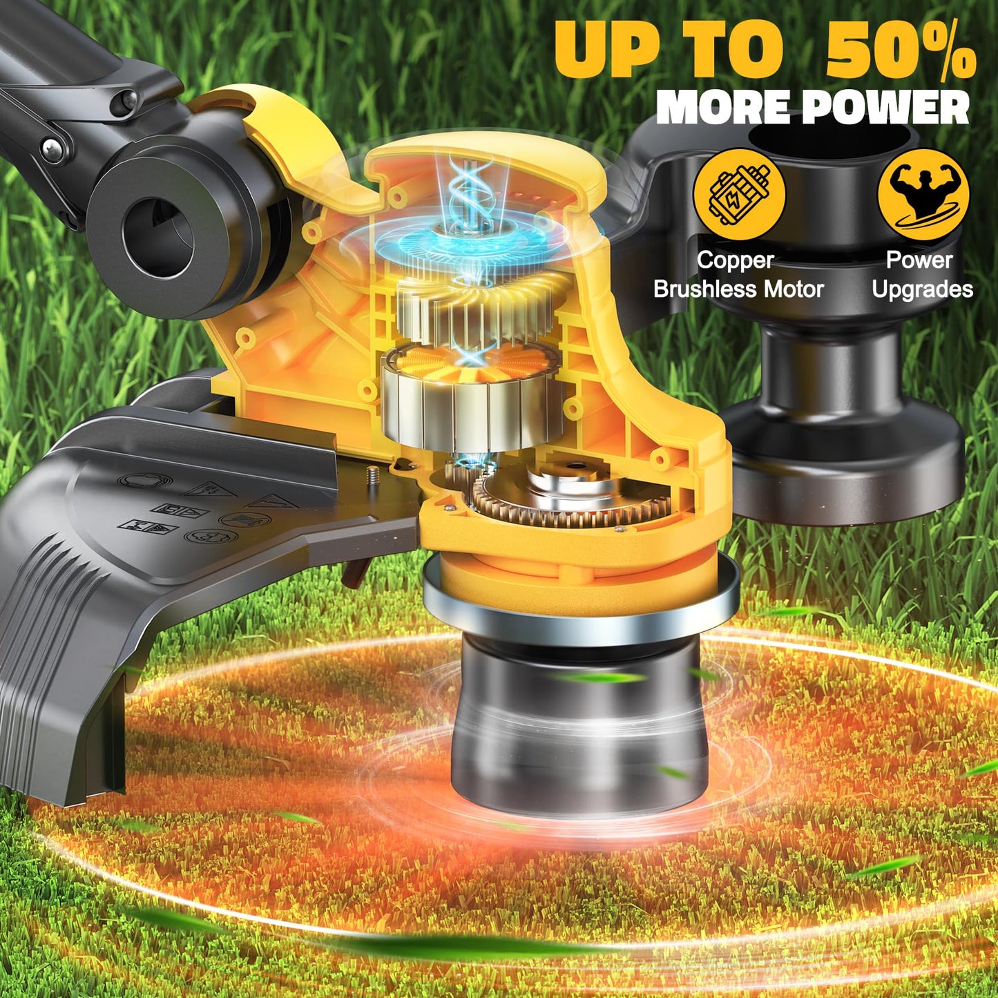 Cordless String Trimmer Compatible with Dewalt 20V (Tool Only), MtiolHig 3 IN 1 Weed Eater with Brushless Motor & Battery Level Display, Electric Weed Wacker/Edger Trimmer for Yard, w/ 18 Line, Yellow