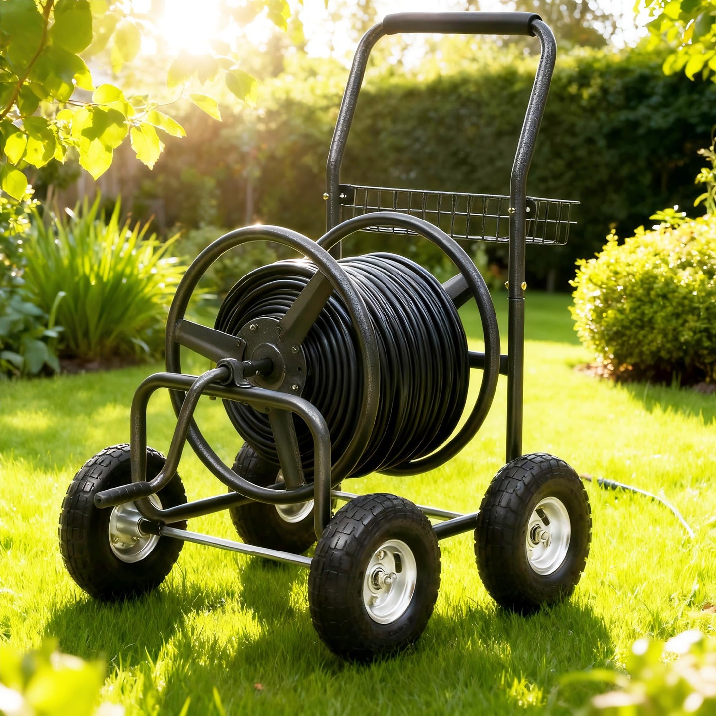 Autodaya 250FT Garden Hose Reel Cart with 10" Pneumatic Tires, Heavy-Duty Steel Frame for Tangle-Free Water Hose Storage, Easy-Rolling Lawn & Yard Hose Holder