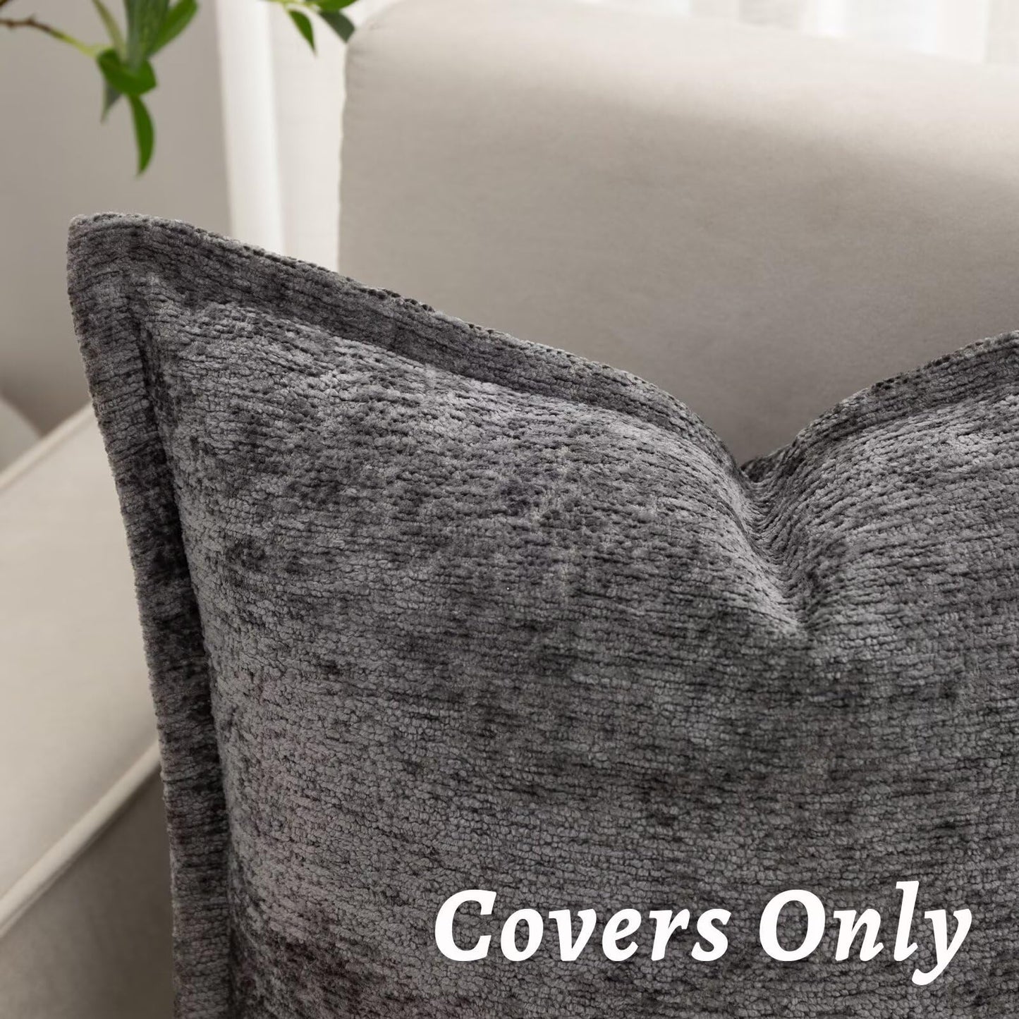 BAOLIZEGAO Grey Decorative Throw Pillow Covers 18x18 Inch Set of 2 Cozy Soild Chenille Cushion Cases Soft Textured Square Couch Pillows Cover Boho Accent Farmhouse Pillowcases for Sofa Bed