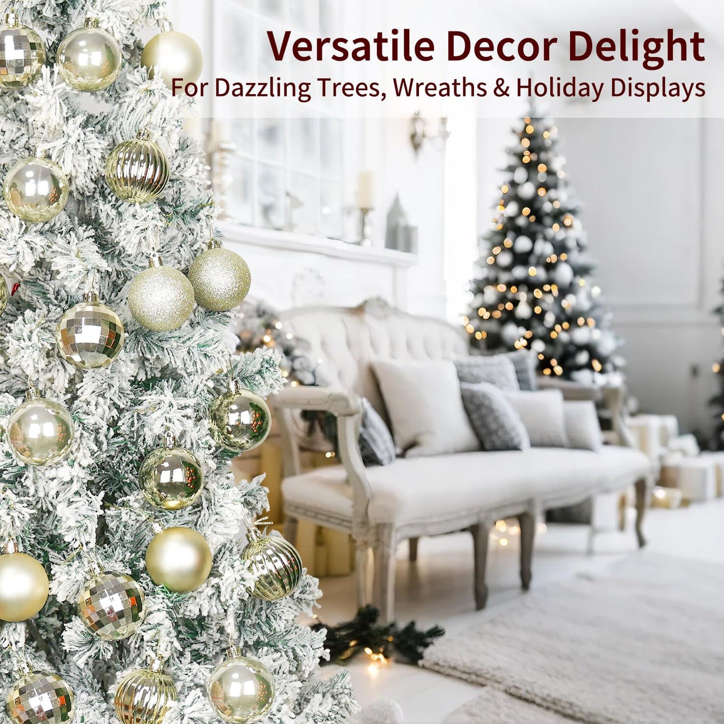 24ct Christmas Balls Ornaments, 2.36 Inch Christmas Tree Balls Ornaments, Decorative Baubles Decorations for Xmas Tree Decor Holiday Party, Champagne