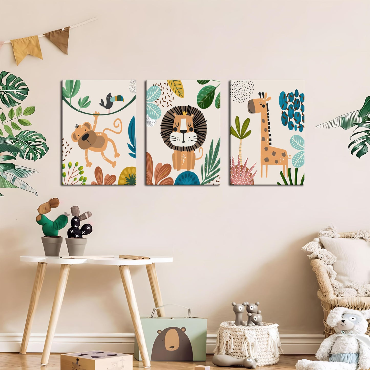AKWISH Safari Jungle Nursery Wall Decor Set of 3 - Framed Animal Canvas Wall Art for Baby Room, Toddler Boy or Girl Bedroom, Cute Safari Themed Baby Nursery Decor 12x16in