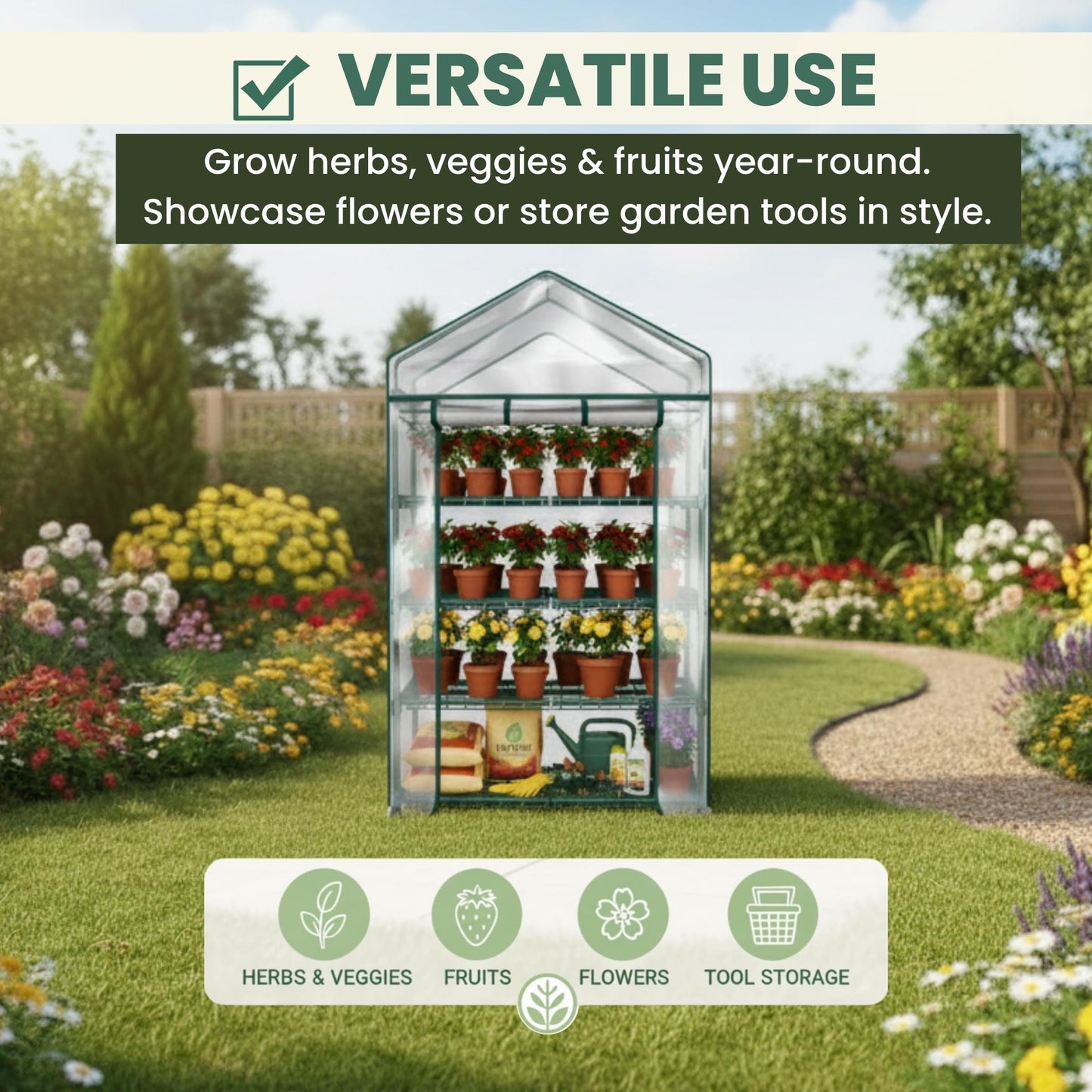 4 Tier Mini Greenhouse - Portable Greenhouse with Locking Wheels and PVC Cover for Indoor or Outdoor - 27 x 19 x 63-Inch Green House by Pure Garden