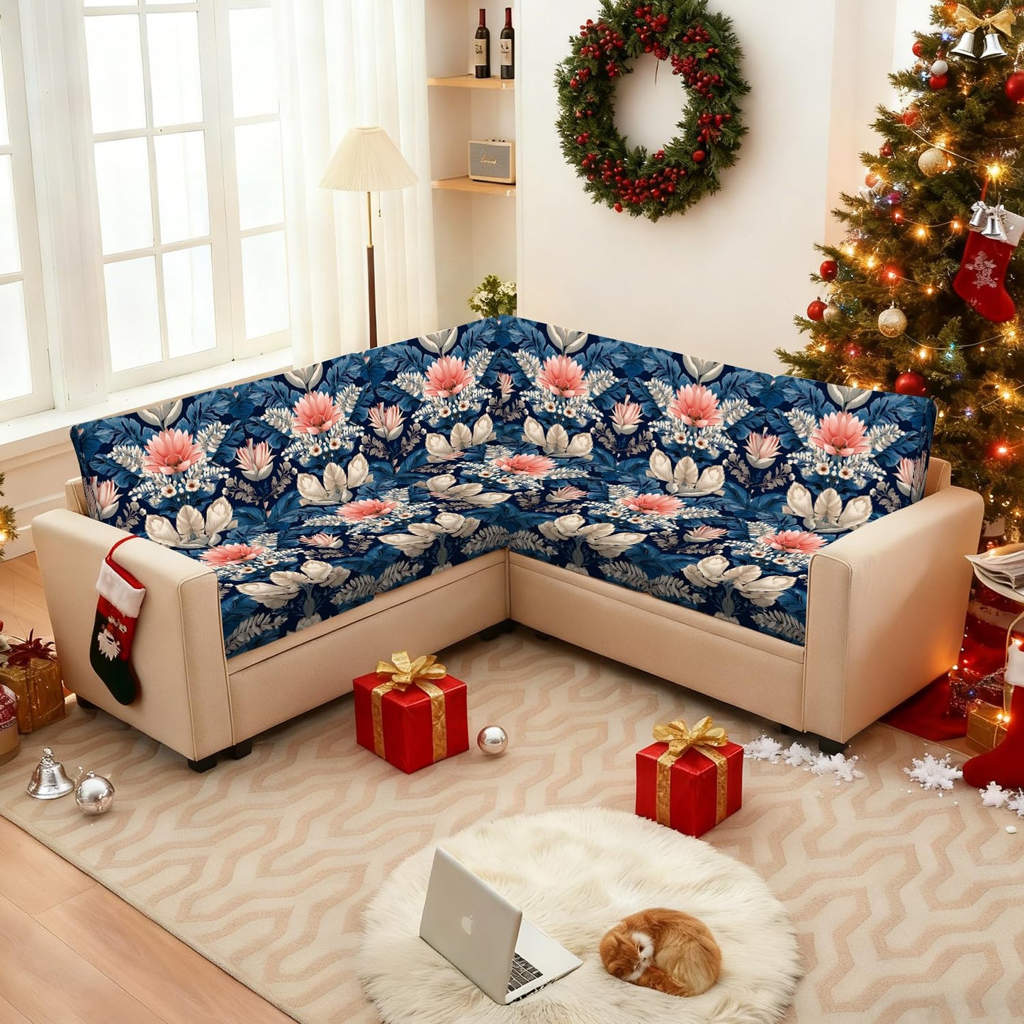 ANNA QUEEN Floral Couch Cushion Cover – Stretch Sofa Seat Cover with Botanical Pattern for Living Room, Armchairs & Home Décor