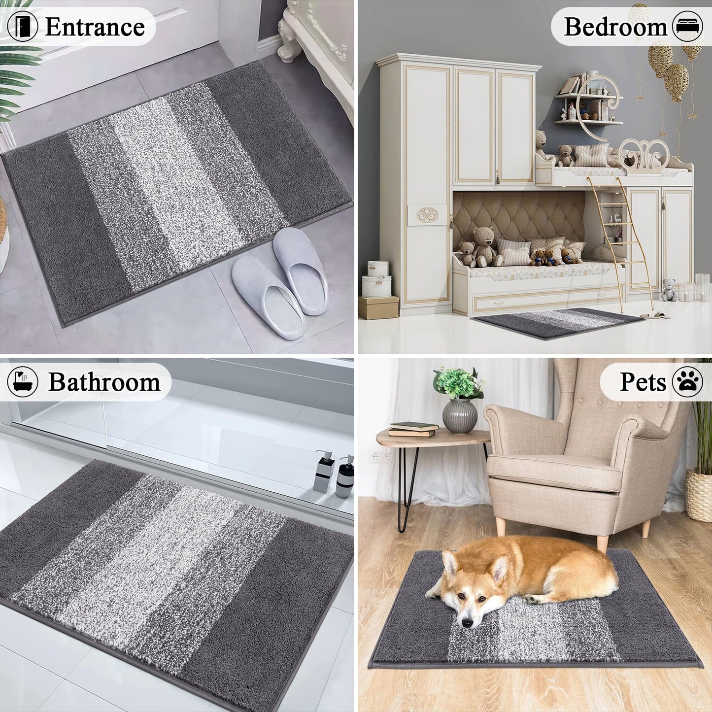 Vaukki Indoor Doormat Entryway Door Mat, Non Slip Absorbent Mud Trapper Mat Inside Floor Mat, Washable Door Carpet for Entryway (20''x32'', Grey)