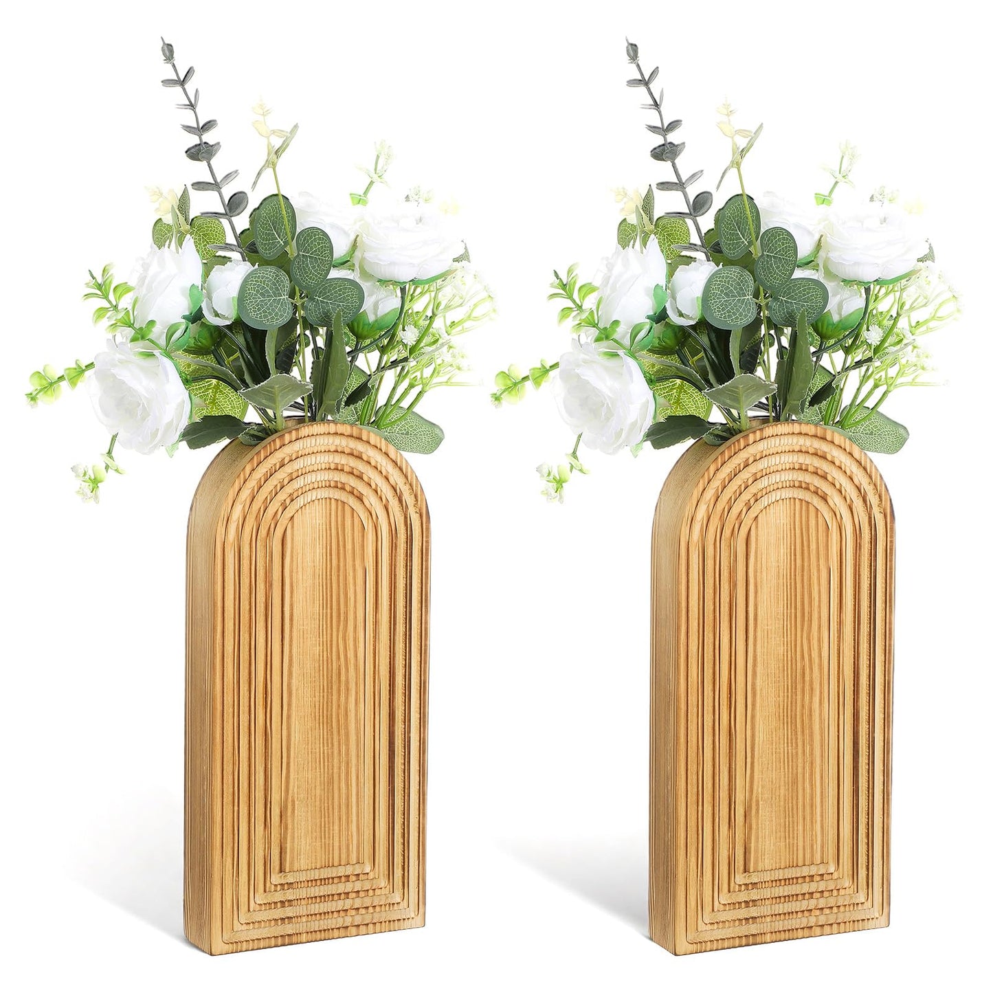 2 Pack Wood Wall Planter Vase,Wall Vases for Flowers Boho Walls Decor Wooden Vases Mounted Wooden Planters Holder Walls Plant for Living Room, Bedroom, Bathroom-11.75X5.45 Inches