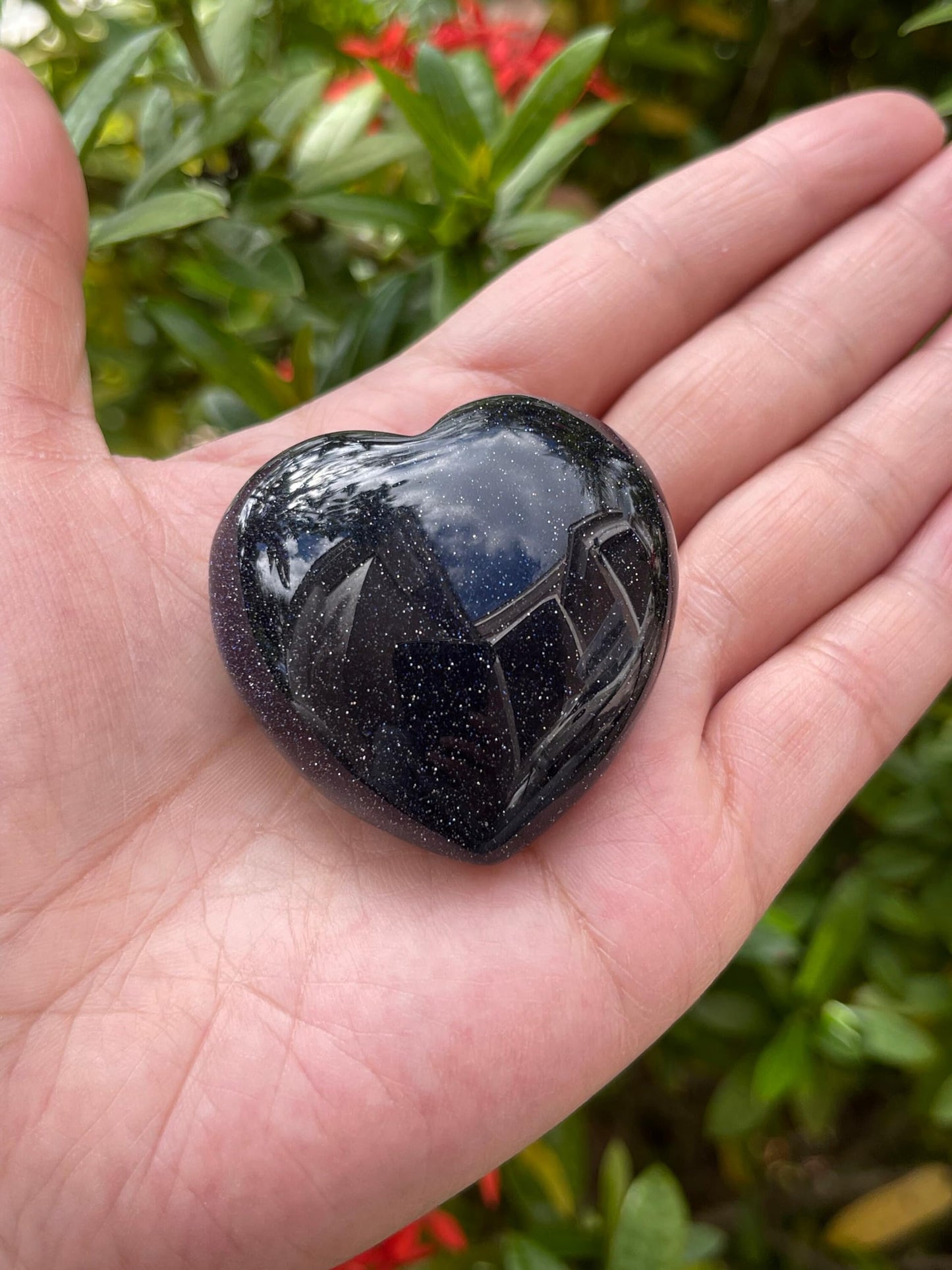 GAF TREASURES Blue Goldstone Gemstone Hearts, Polished Blue Goldstone Puffy Hearts, Blue Goldstone Crystal Palm Stone, Blue Goldstone Healing Crystal Hearts (1 Heart)