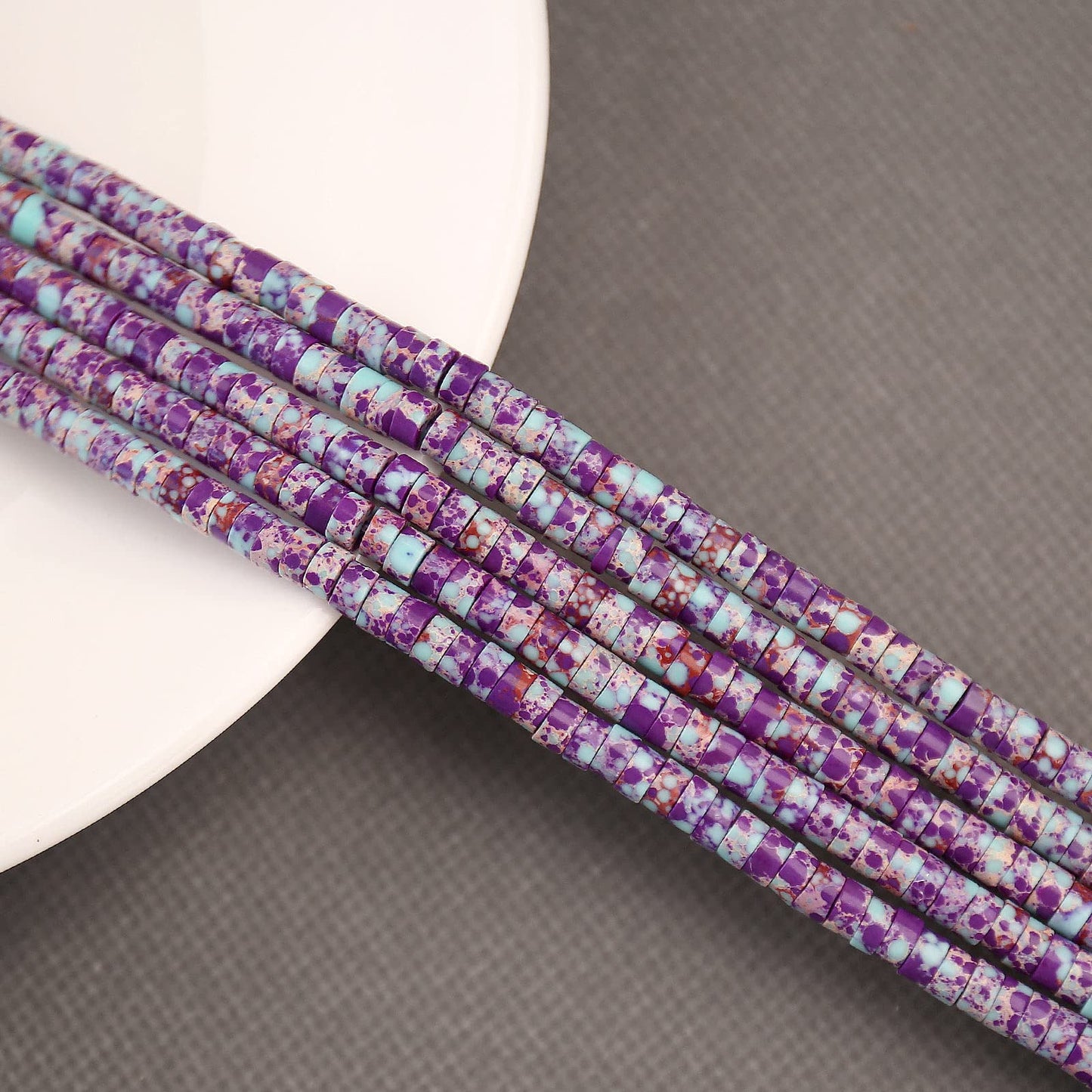 BONNY BOXX 150PCs Natural Purple Imperial Jasper Spacer Beads, Loose Semi Precious Flat Round Gemstone Heishi Disc Stone Beads for Beading Jewelry Making 4mm*2mm