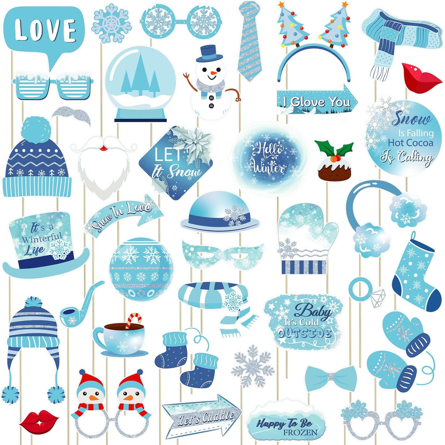 Winter Photo Booth Props 40 Pcs Snowflake Photo Booth Props Kit Large Photography Party Decor Holiday Winter Wonderland Party Decorations for Winter Holiday Christmas Party Supplies