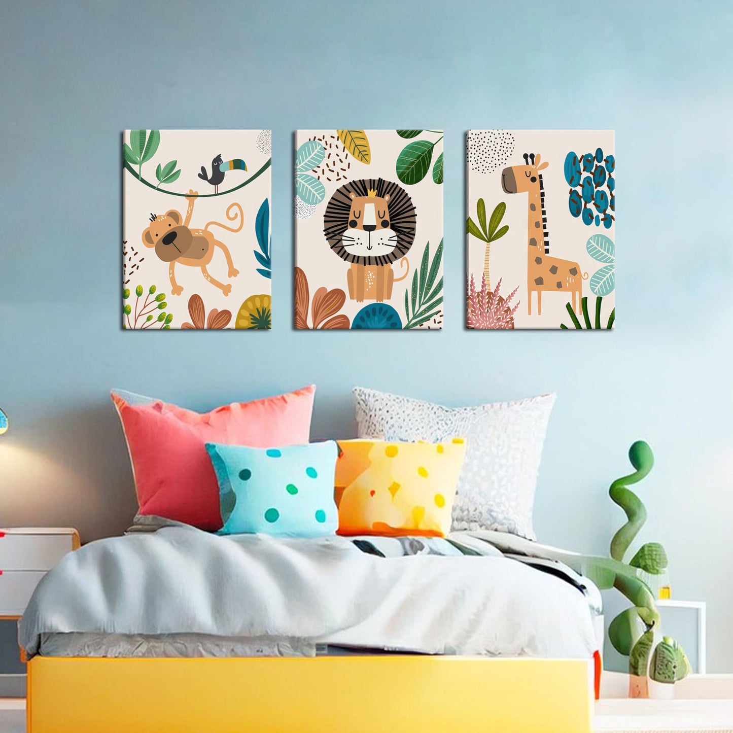 AKWISH Safari Jungle Nursery Wall Decor Set of 3 - Framed Animal Canvas Wall Art for Baby Room, Toddler Boy or Girl Bedroom, Cute Safari Themed Baby Nursery Decor 12x16in