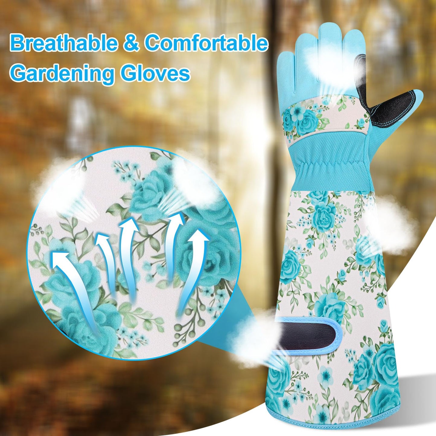 DLY Gardening Gloves, Garden Gloves for Women, long gardening gloves for Garden Work and Yard,Durable and Comfortable(Medium, Light Blue)