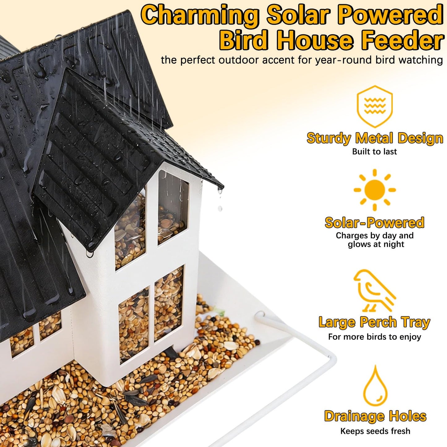 Solar Bird Feeders for Outdoors Hanging, Heavy-Duty Metal Birdfeeders Outside Hanging with Solar Lights, Wild Bird Feeders for Garden Decor, Unique Gifts for Bird Lovers, Mom and Grandma