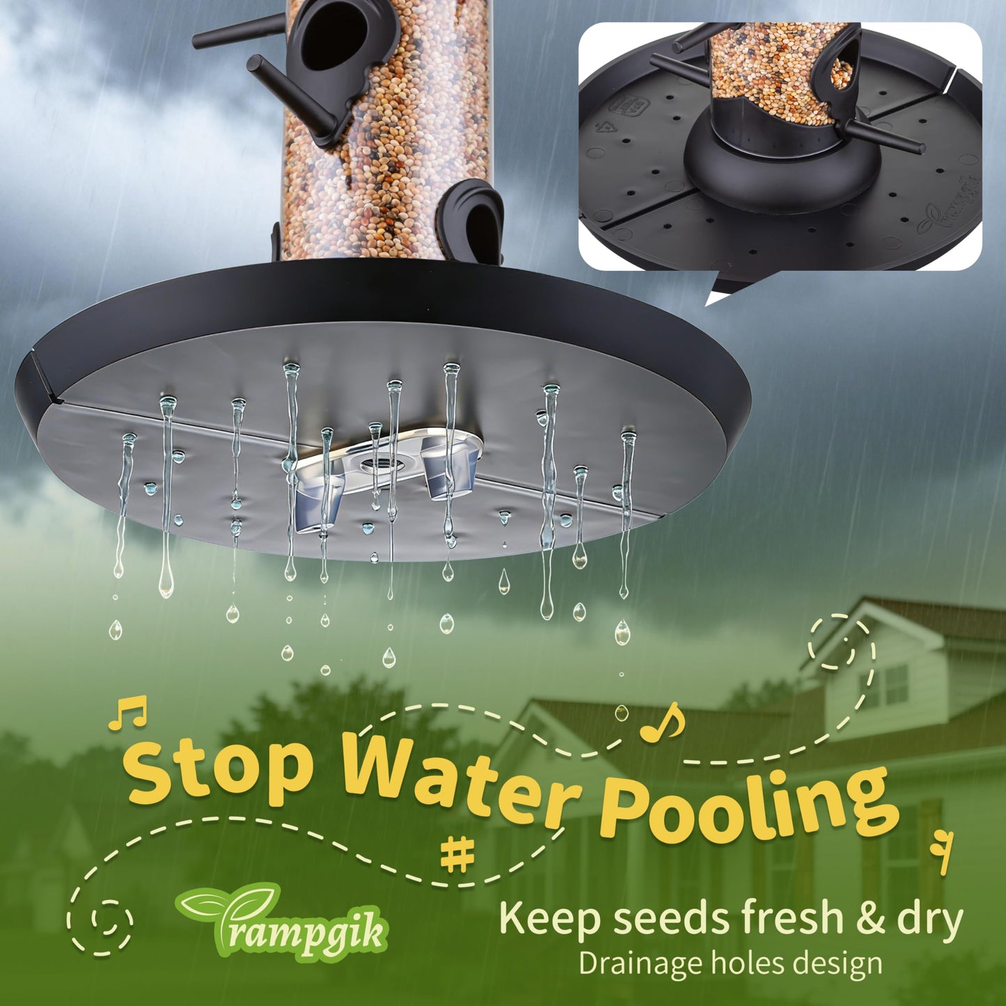 Trampgik Bird Feeders for Outdoors Seed Catcher,6 Port Wild Bird Feeders with Tray,Bird Feeders for Outside Hanging for Cardinal 13 Inch,Black,Pack of 1