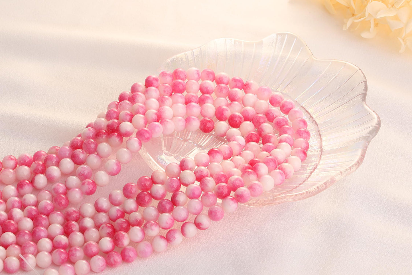 QINJIEJIE 100pcs Pink Tourmaline Jade Natural Stone Beads 8mm Round Loose Gemstone for Bracelet Necklace Earrings Jewelry Making - Polished Pink Crystal DIY