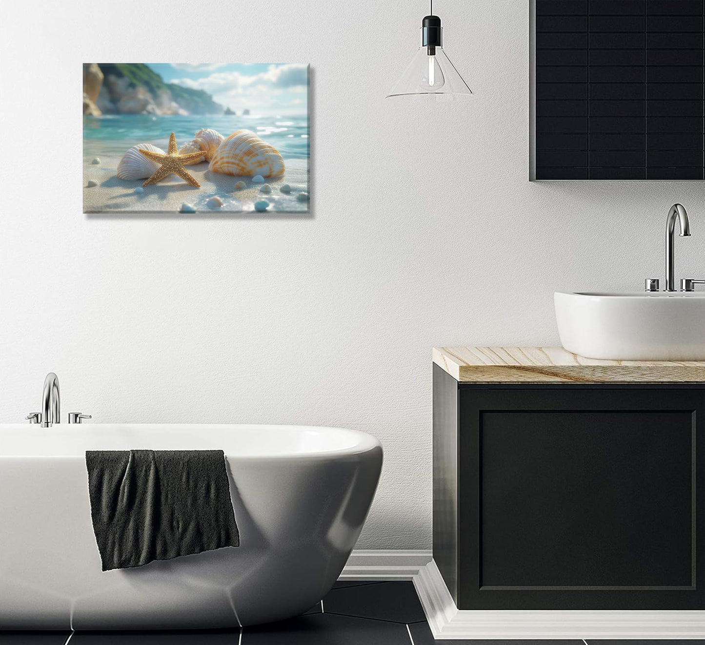 NGXIPUST Blue Coast Beach Canvas Wall Art Ocean Starfish Conch Seashell Paintings Pictures Wall Decor Summer Seaside Theme Poster Printing Artwork for Bathroom Bedroom Living Room Home Decoration