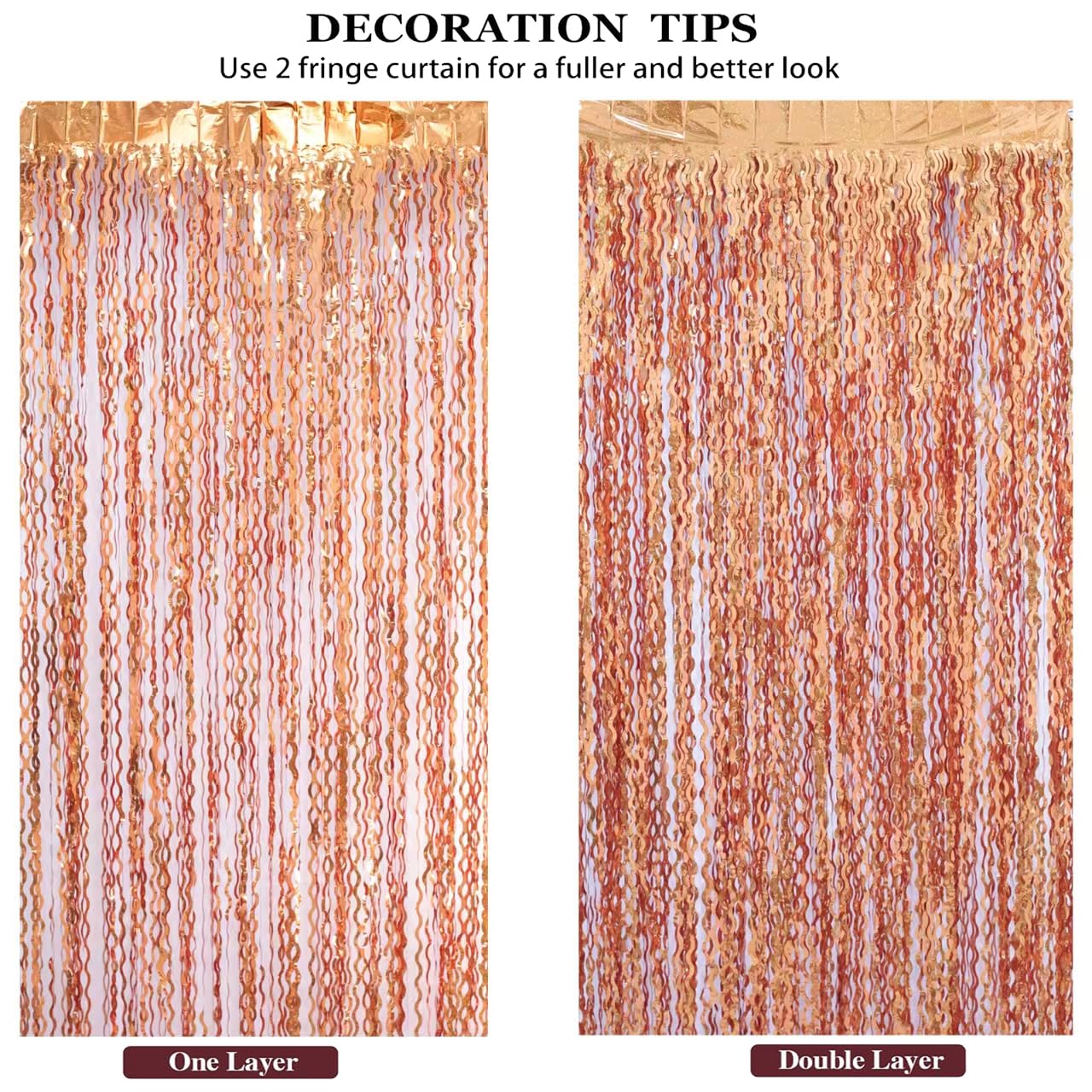 4 Pack 3.3x6.6ft Wavy Orange Foil Fringe Backdrop Curtains -Tinsel Streamers Metallic Foil Fringe Backdrop Door for Halloween, Graduation,Baby Shower,Gender Reveal