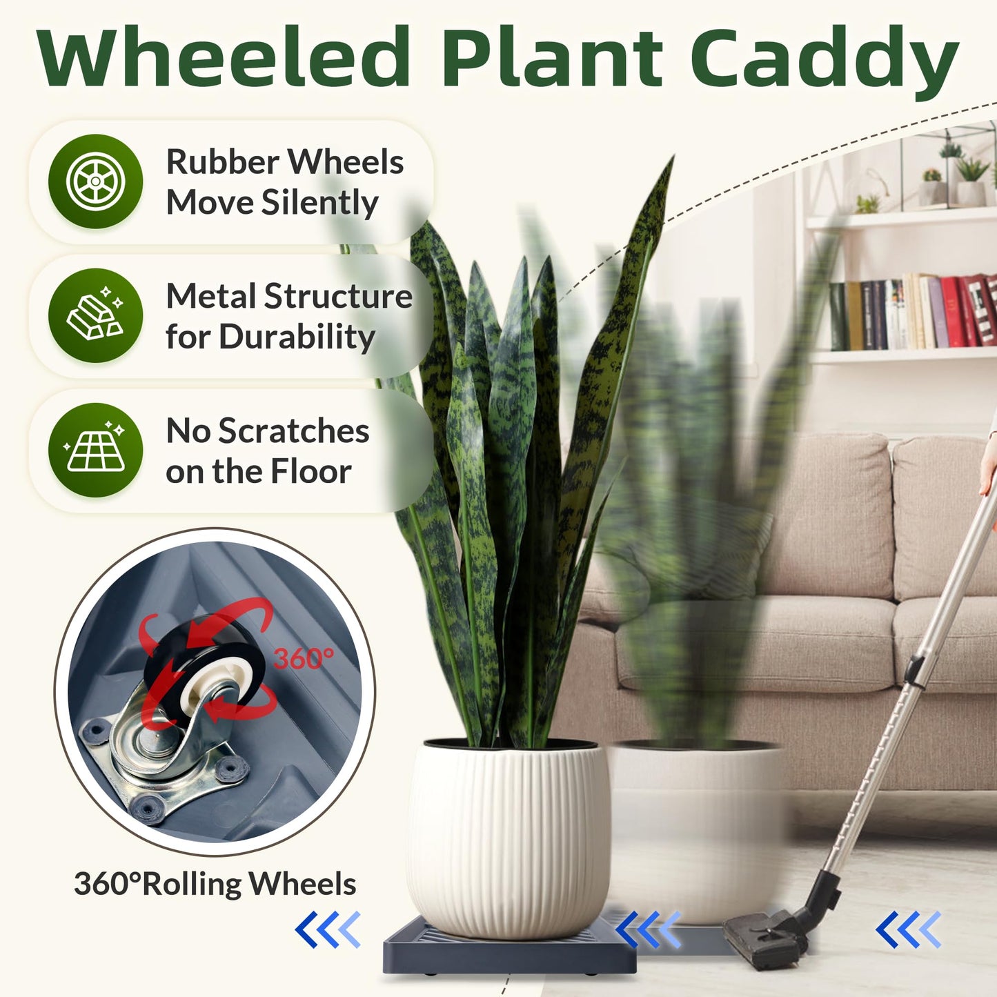 REDHUGO 2PCS Square Plant Caddy with Hidden Wheels, Heavy Duty Rolling Plant Stand Caddy with Wheels, Pot Base for Indoor Outdoor, Gray, 9.96 inches