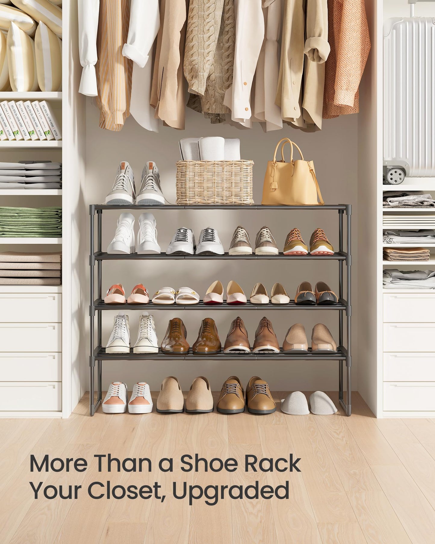 SONGMICS Shoe Rack, 4-Tier Shoe Organizer, Metal Storage Shelf, Upright or Upside Down, for 20-25 Pairs, Stackable, for Entryway, 11.8 x 36.2 x 29.1 Inches, Black ULSA14BK